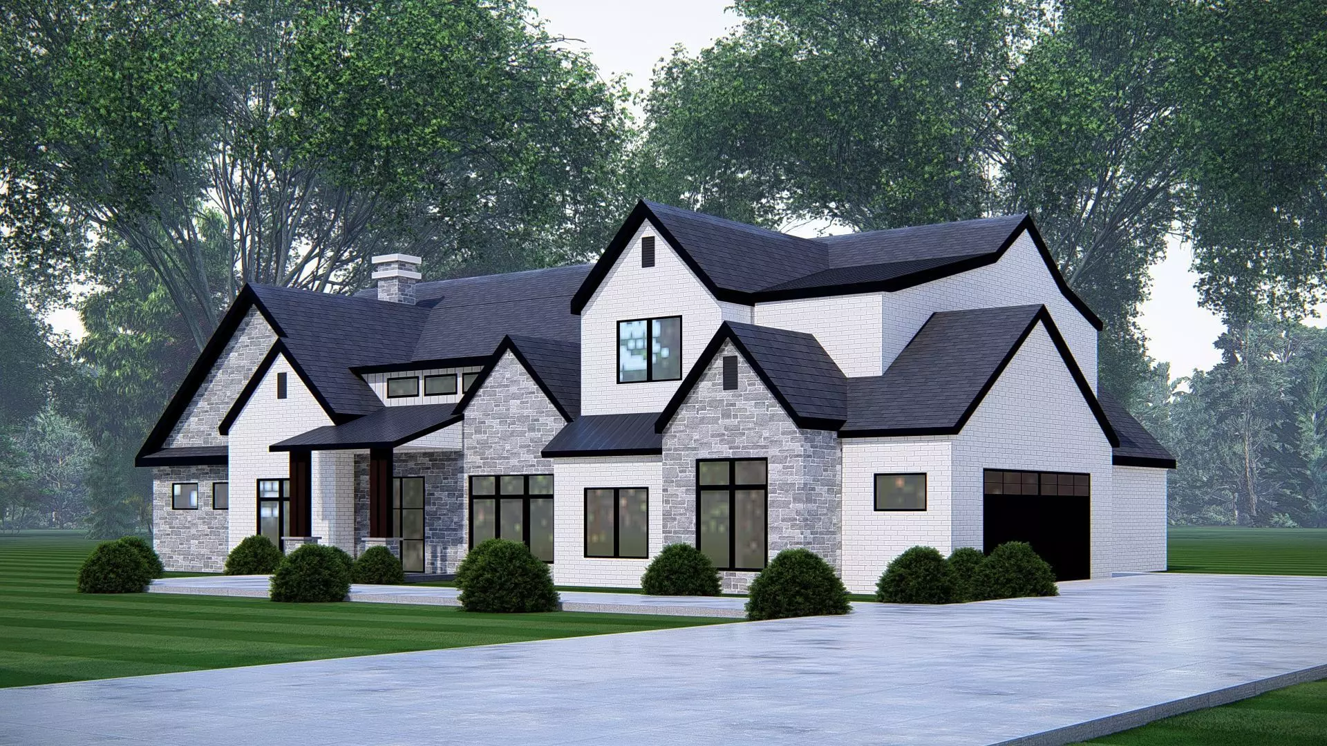 American Exterior House Design Classic Modern Country Home 3D model_1
