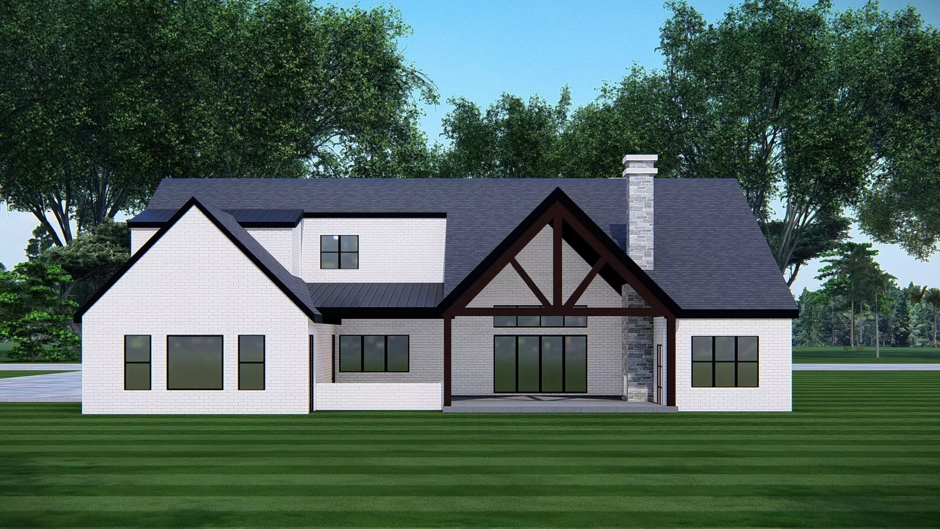 American Exterior House Design Classic Modern Country Home 3D model_3