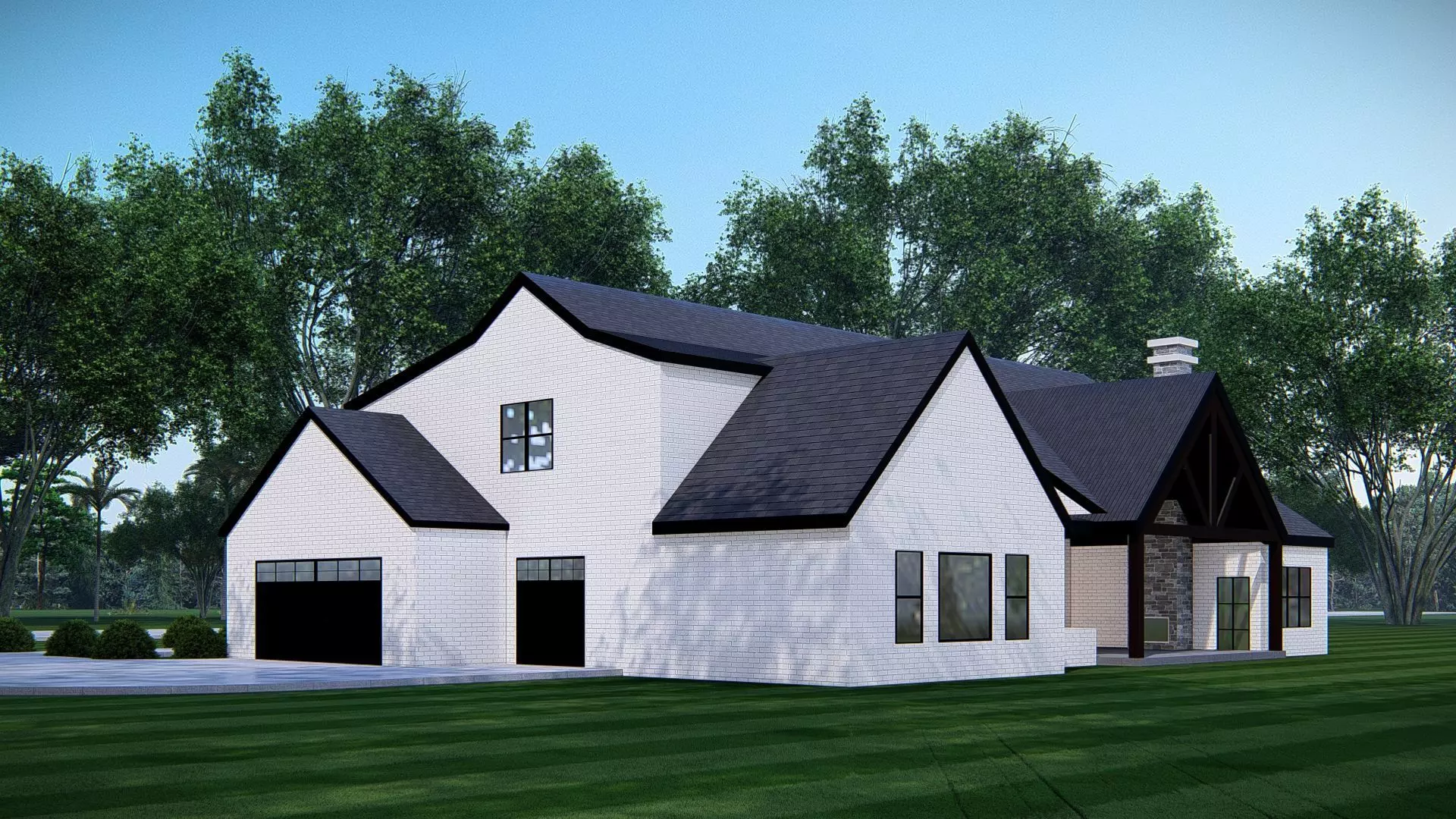 American Exterior House Design Classic Modern Country Home 3D model_2