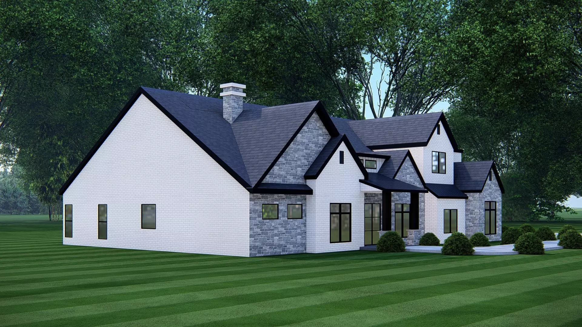 American Exterior House Design Classic Modern Country Home 3D model_4