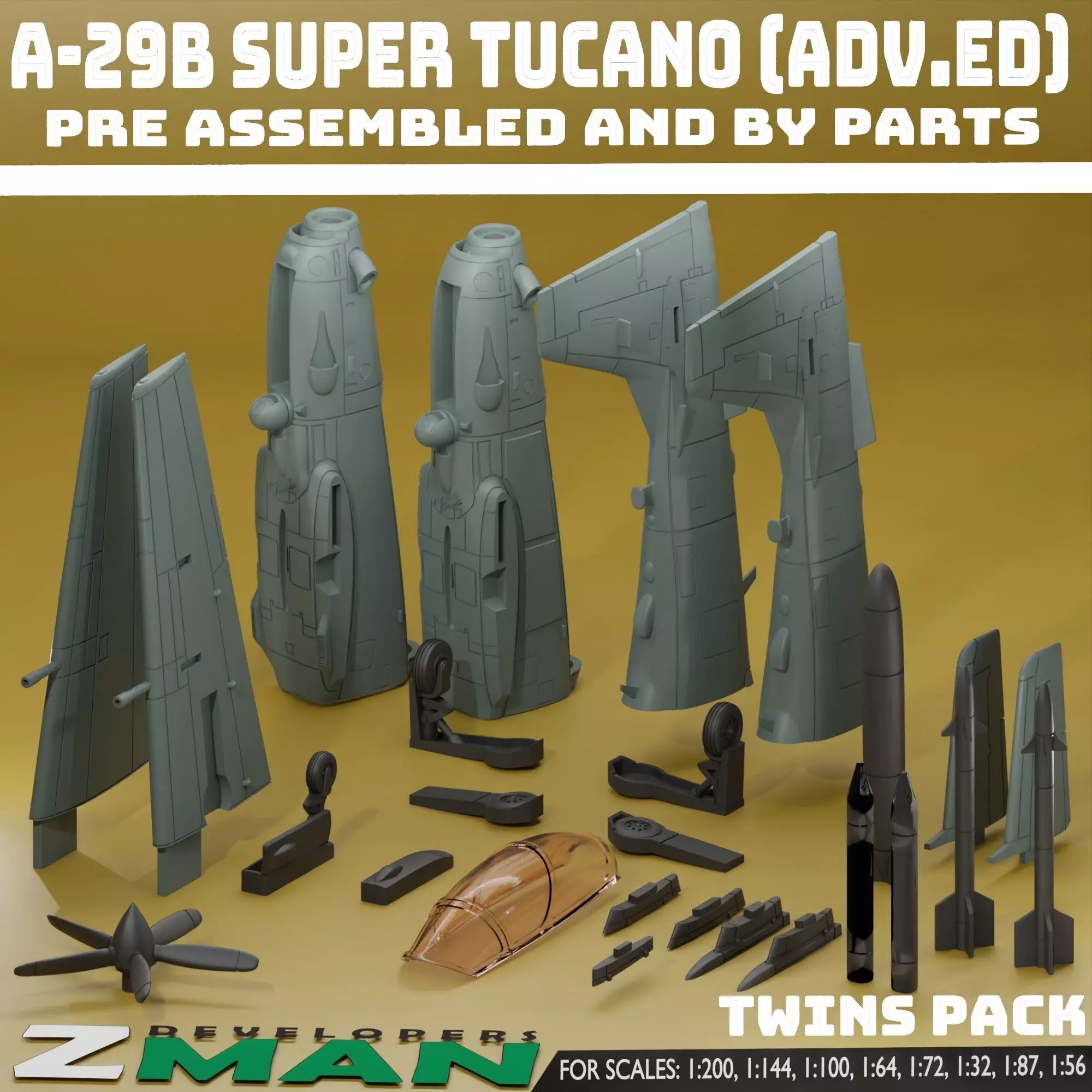 A-29B SUPER TUCANO ADVANCE TWINS PACK V3 3D print model_2