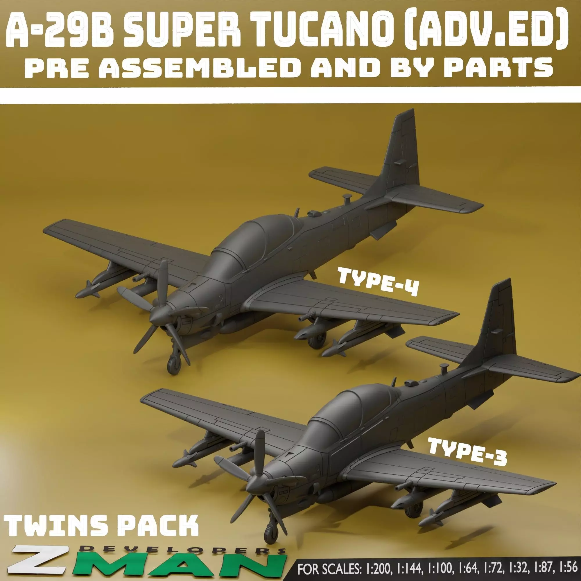 A-29B SUPER TUCANO ADVANCE TWINS PACK V3 3D print model_1