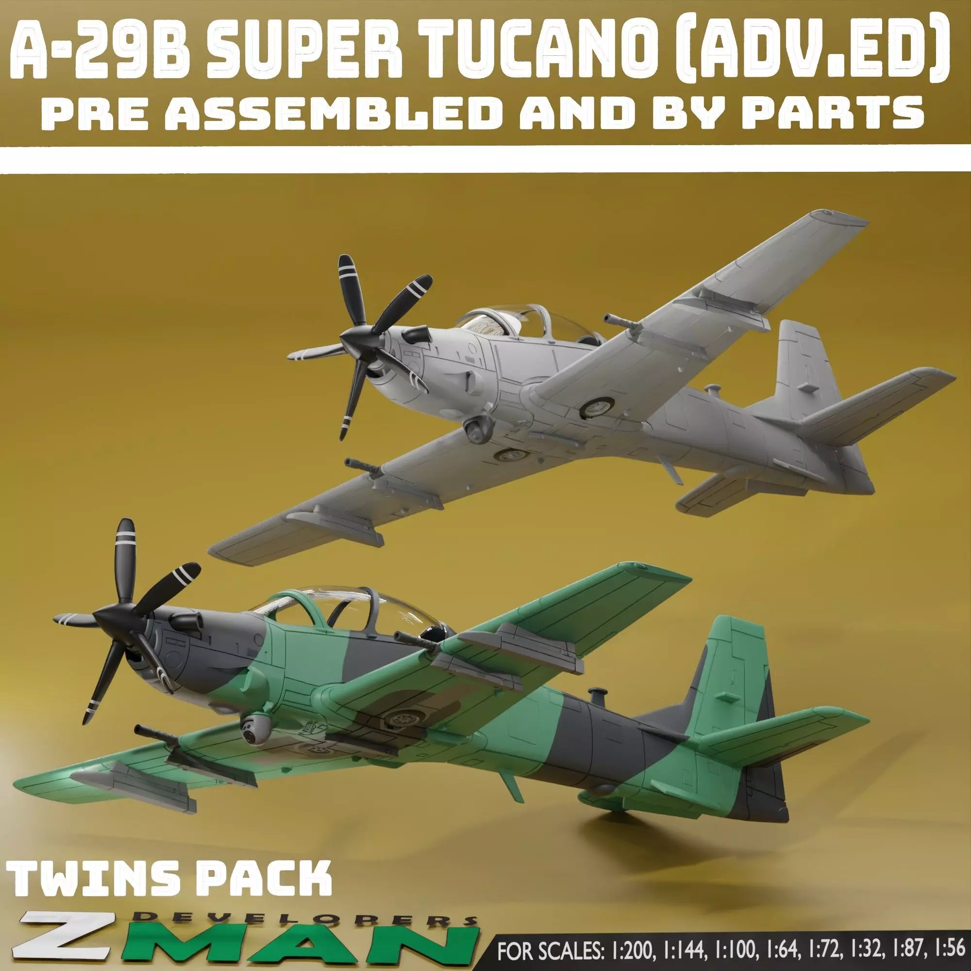 A-29B SUPER TUCANO ADVANCE TWINS PACK V3 3D print model_3