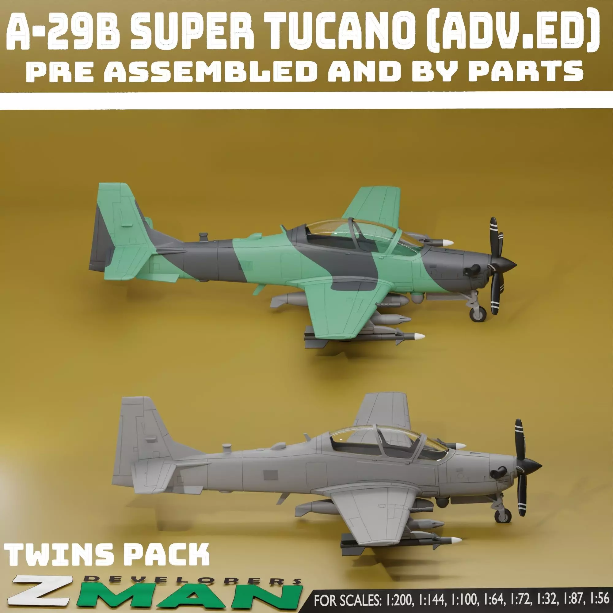 A-29B SUPER TUCANO ADVANCE TWINS PACK V3 3D print model_6