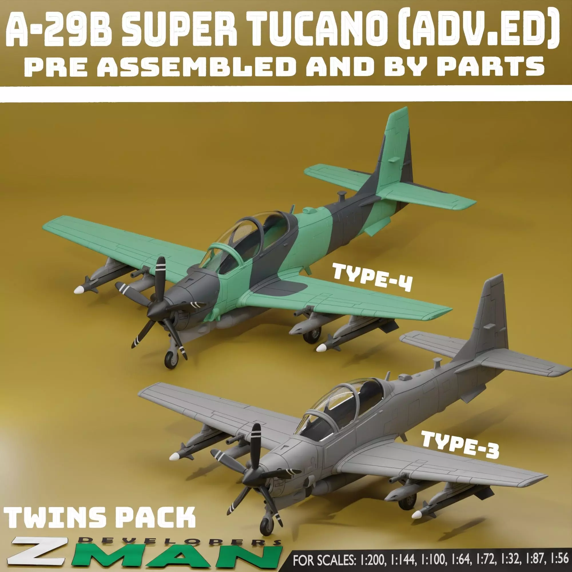 A-29B SUPER TUCANO ADVANCE TWINS PACK V3 3D print model_0
