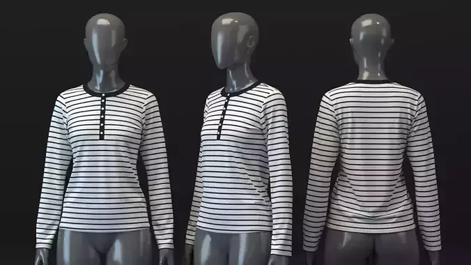 LS Striped Henley T-shirt