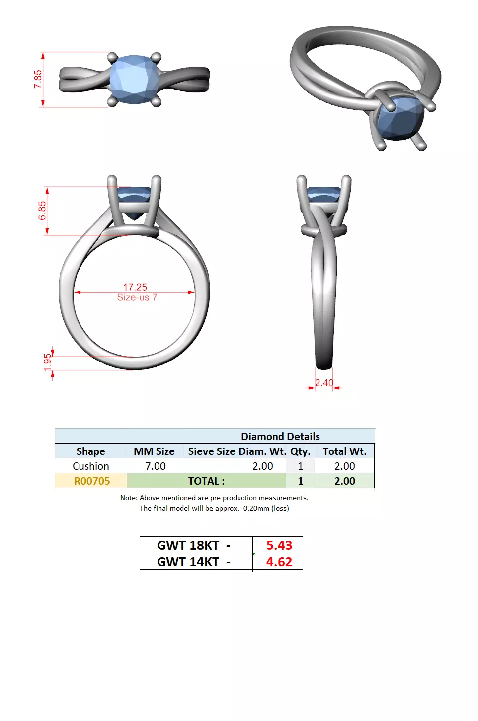 2CT Solitaire Cushion Cut Diamond Wedding Ring 3DM STL Video 3D print model_15