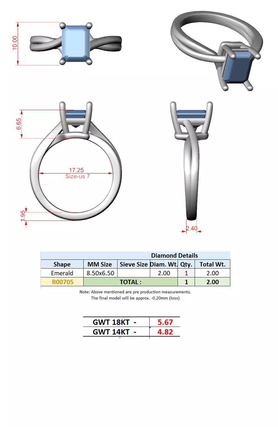 2CT Solitaire Emerald Cut Twist Split Shank Ring 3DM STL Video 3D print model_15