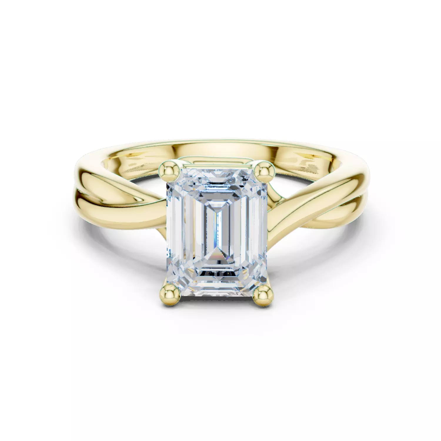 2CT Solitaire Emerald Cut Twist Split Shank Ring 3DM STL Video 3D print model_13