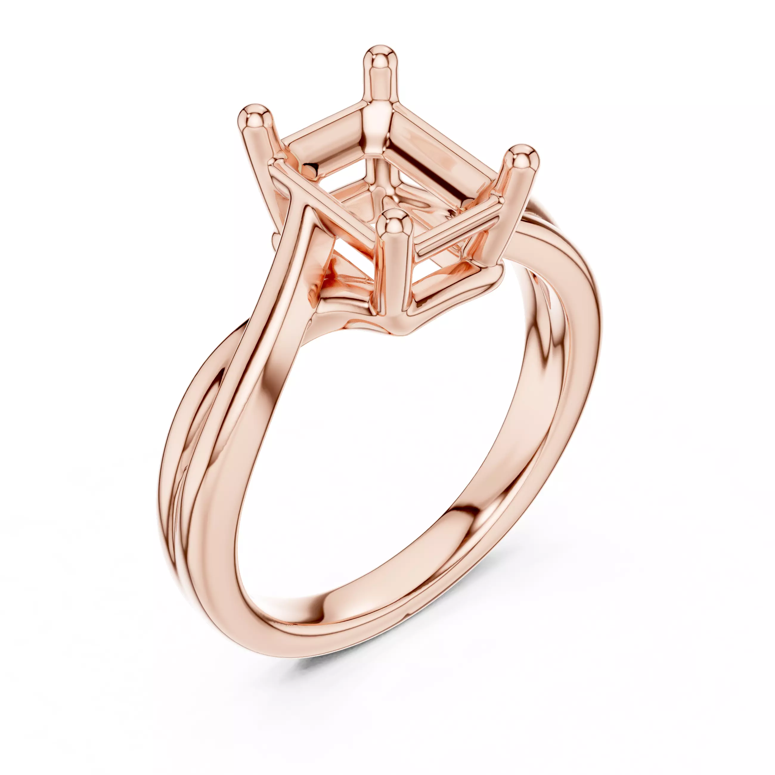 2CT Solitaire Emerald Cut Twist Split Shank Ring 3DM STL Video 3D print model_4