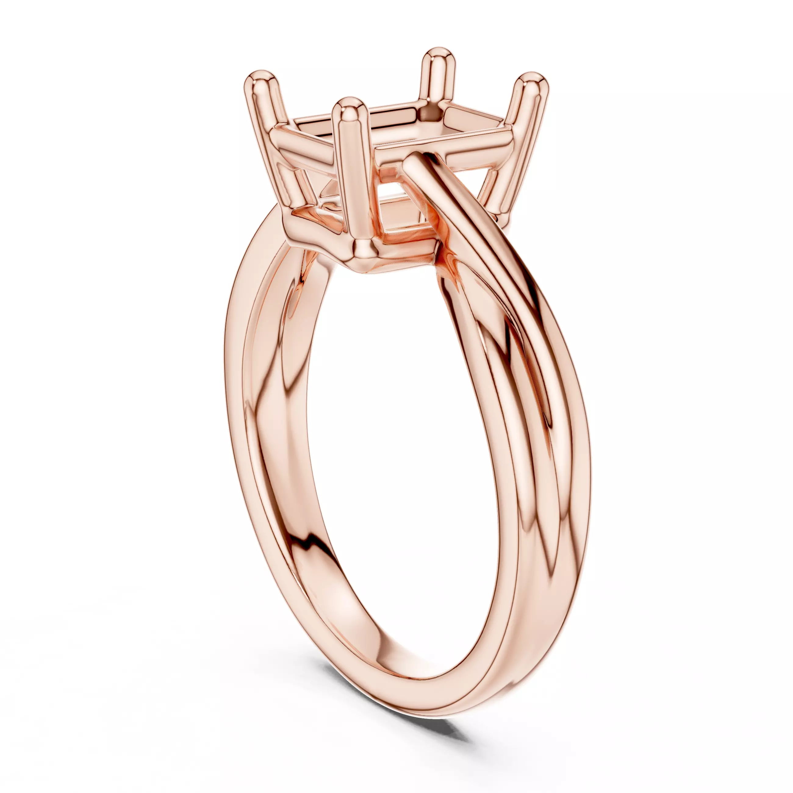 2CT Solitaire Emerald Cut Twist Split Shank Ring 3DM STL Video 3D print model_3