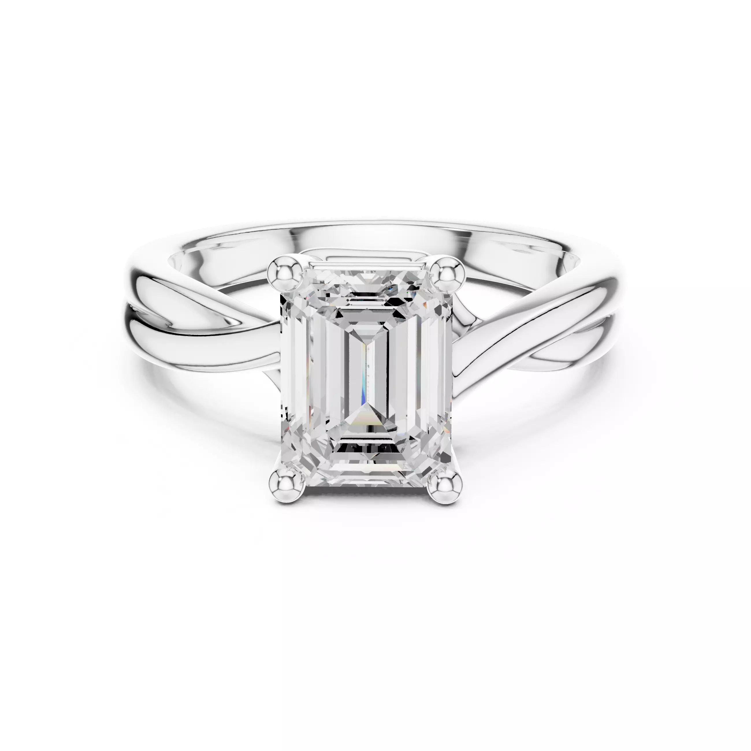 2CT Solitaire Emerald Cut Twist Split Shank Ring 3DM STL Video 3D print model_2