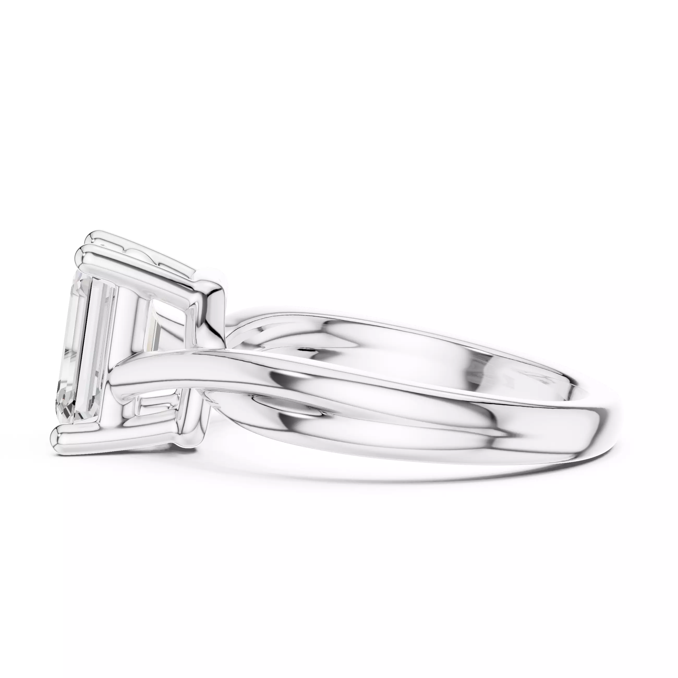 2CT Solitaire Emerald Cut Twist Split Shank Ring 3DM STL Video 3D print model_11