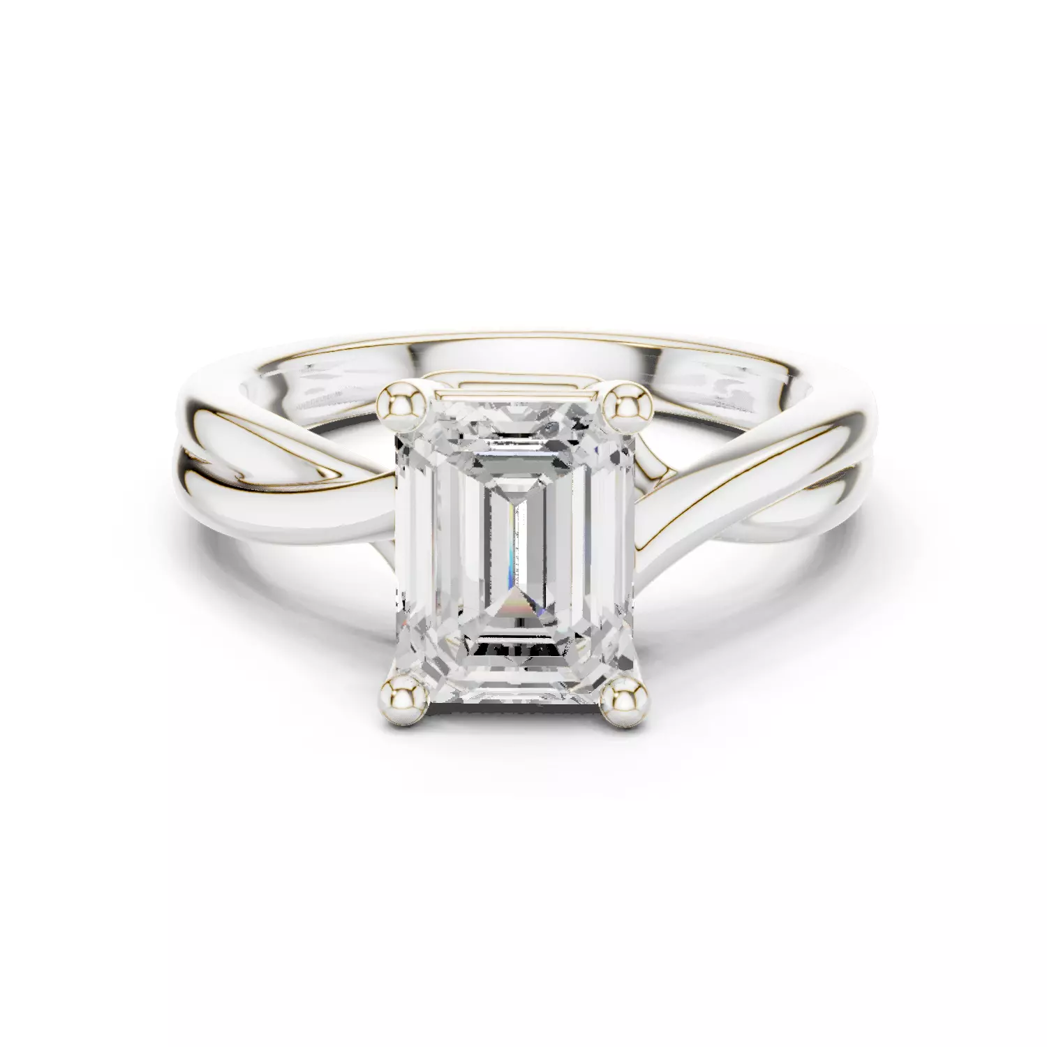 2CT Solitaire Emerald Cut Twist Split Shank Ring 3DM STL Video 3D print model_14