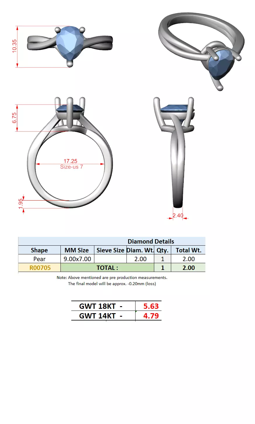 2CT Solitaire Pear Cut Twist Split Shank Ring 3DM STL Video 3D print model_15