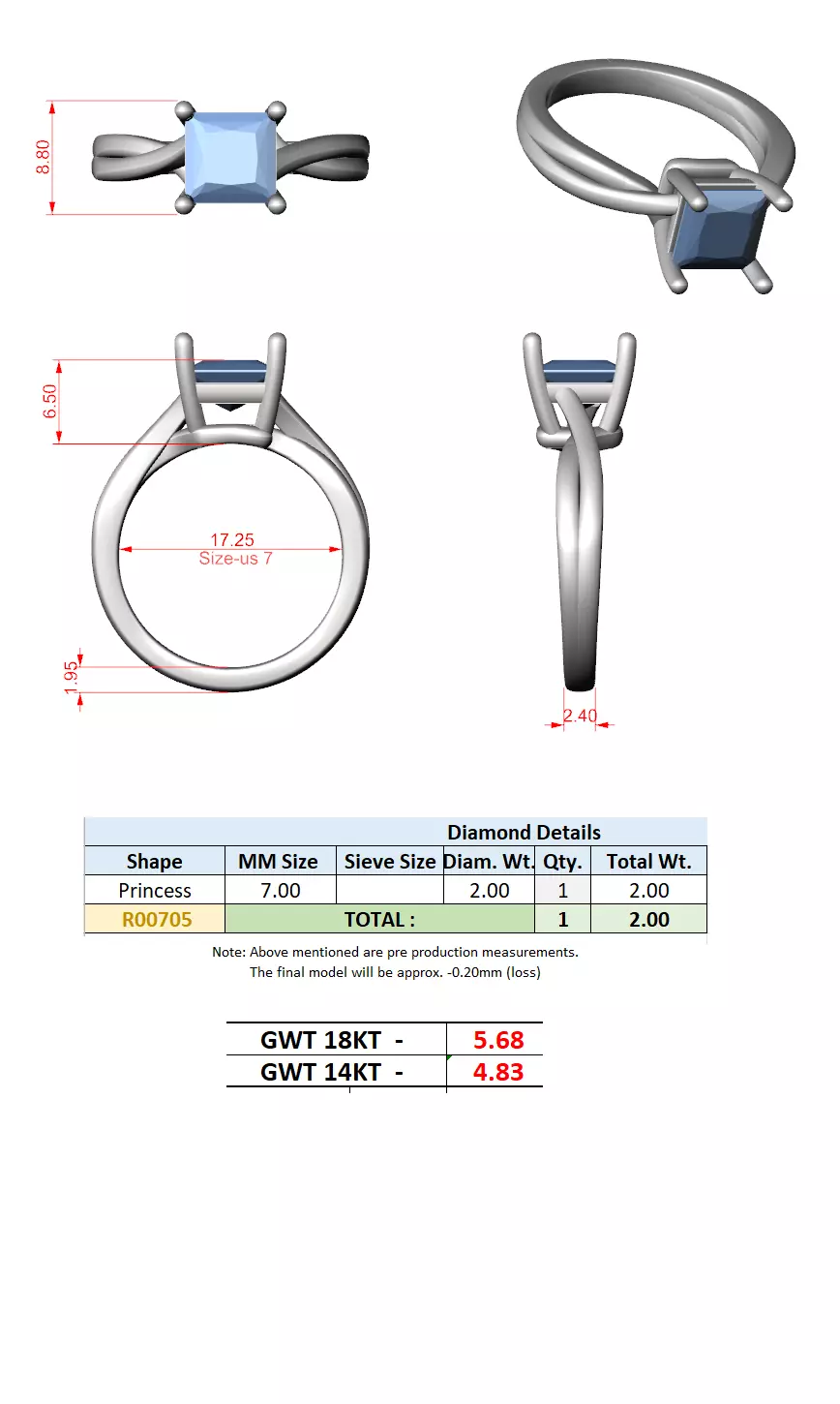 2CT Solitaire Princess Cut Split Shank Ring 3DM STL Video 3D print model_15