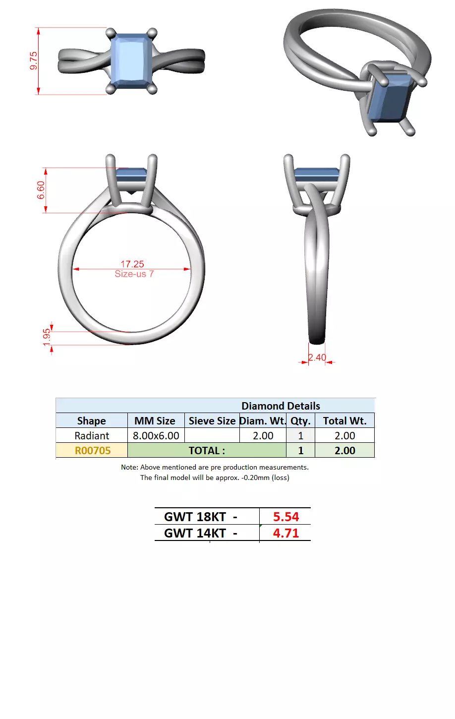 2CT Solitaire Radiant Cut Diamond Twist Ring 3DM STL Video 3D print model_15