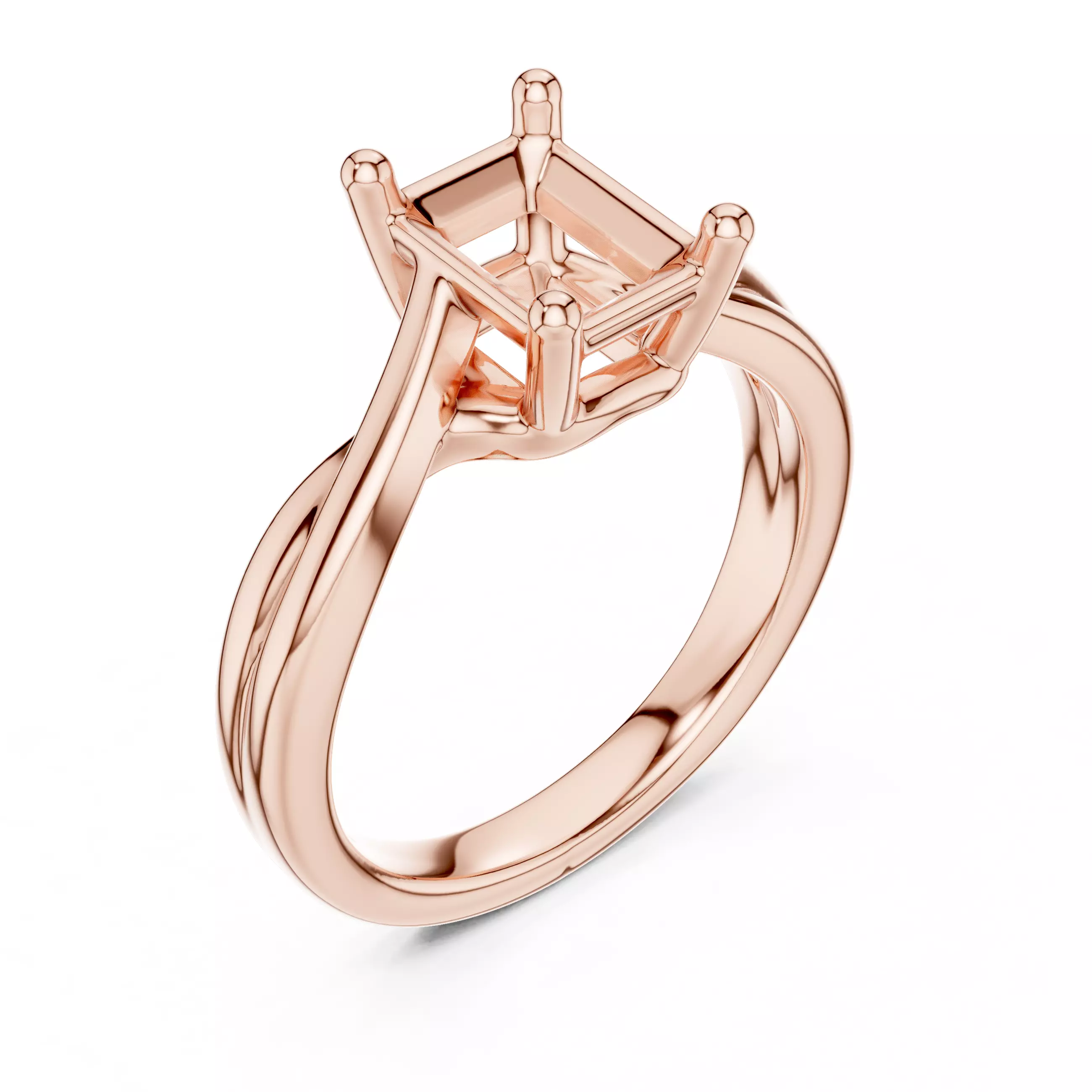 2CT Solitaire Radiant Cut Diamond Twist Ring 3DM STL Video 3D print model_4