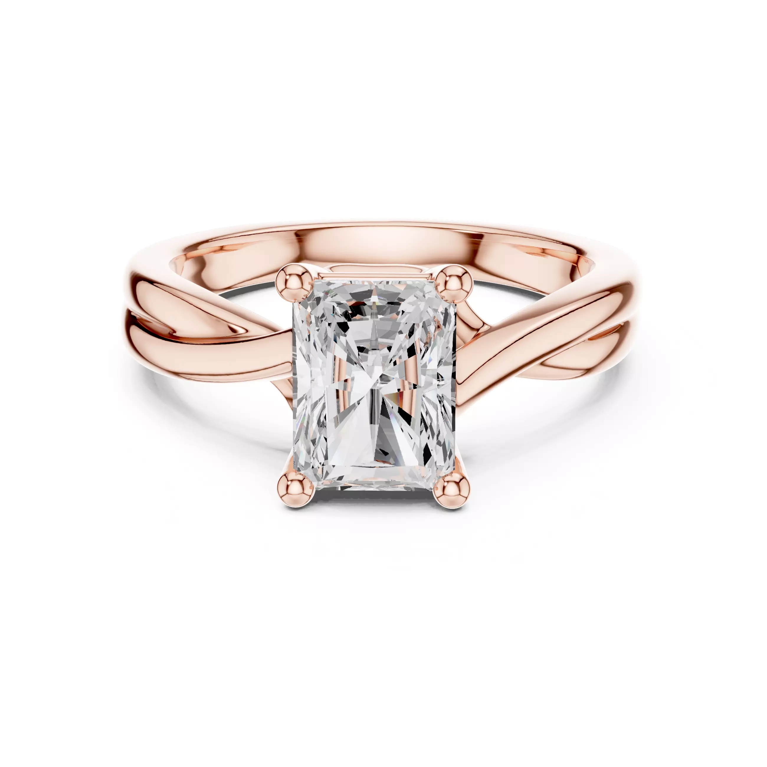 2CT Solitaire Radiant Cut Diamond Twist Ring 3DM STL Video 3D print model_0