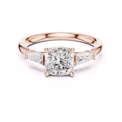 Three Stone Cushion and Taper Baguette Ring 3DM STL Video