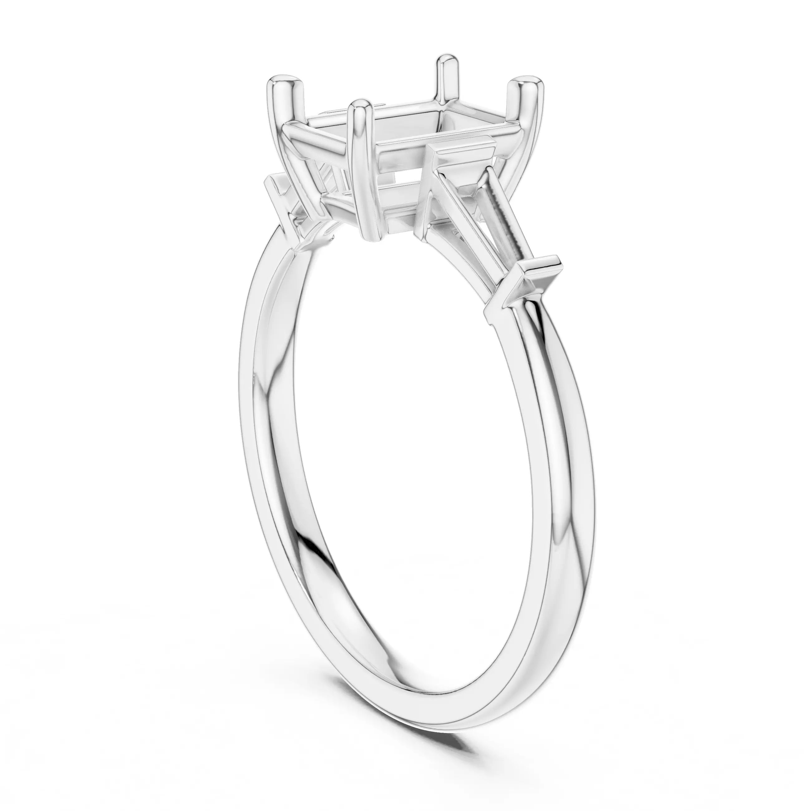 Three Stone Emerald and Taper Baguette Cut Ring 3DM STL Video 3D print model_9