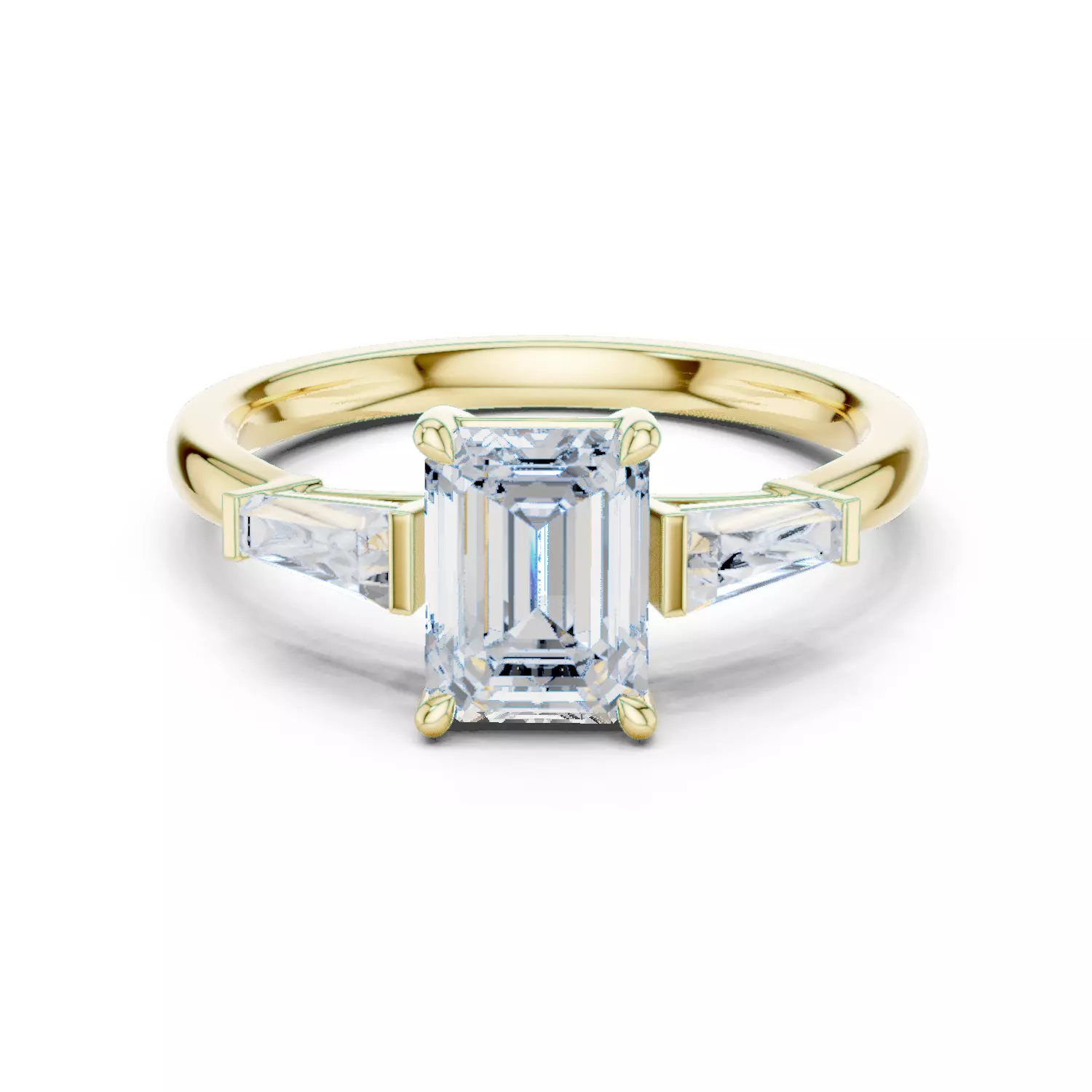 Three Stone Emerald and Taper Baguette Cut Ring 3DM STL Video 3D print model_13