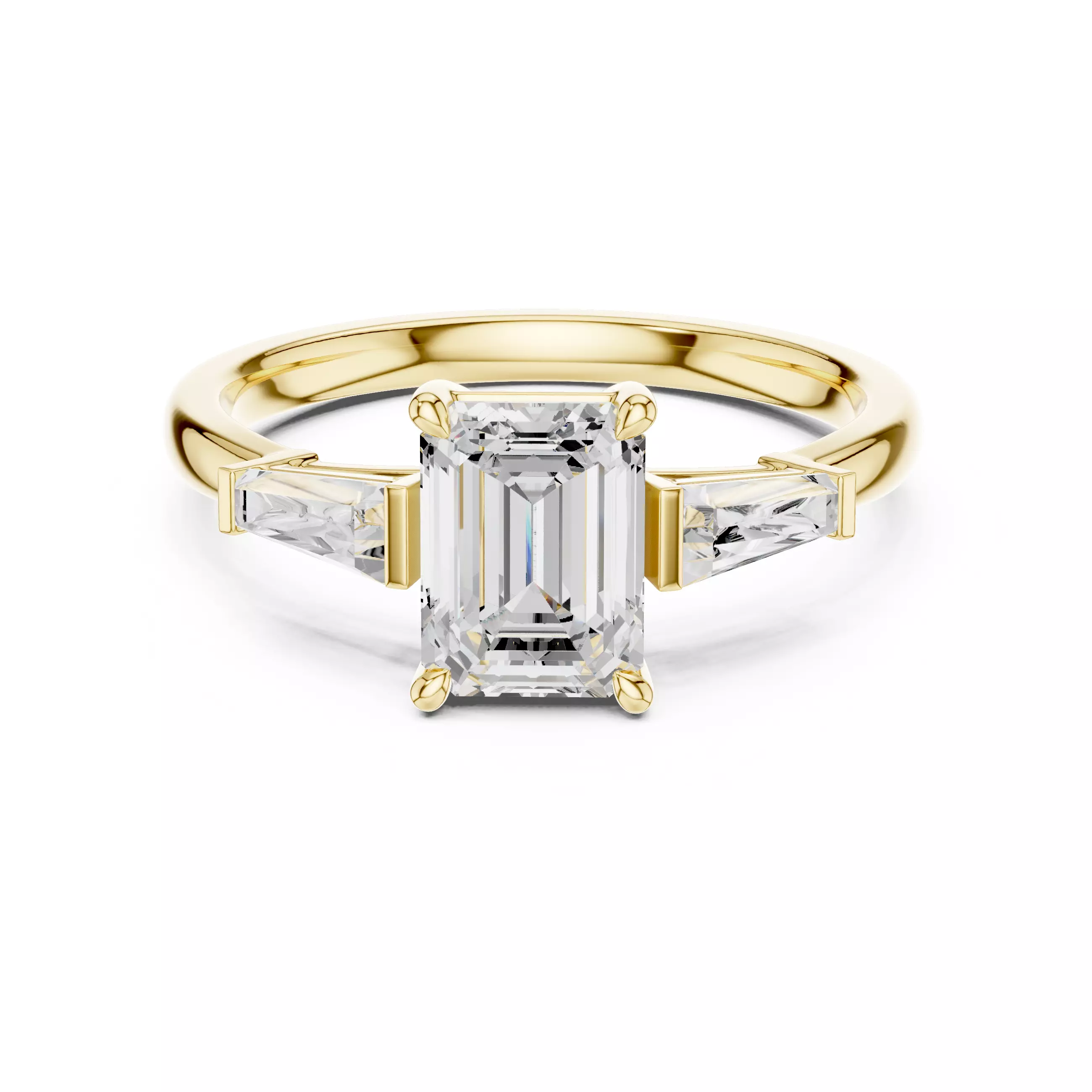 Three Stone Emerald and Taper Baguette Cut Ring 3DM STL Video 3D print model_1