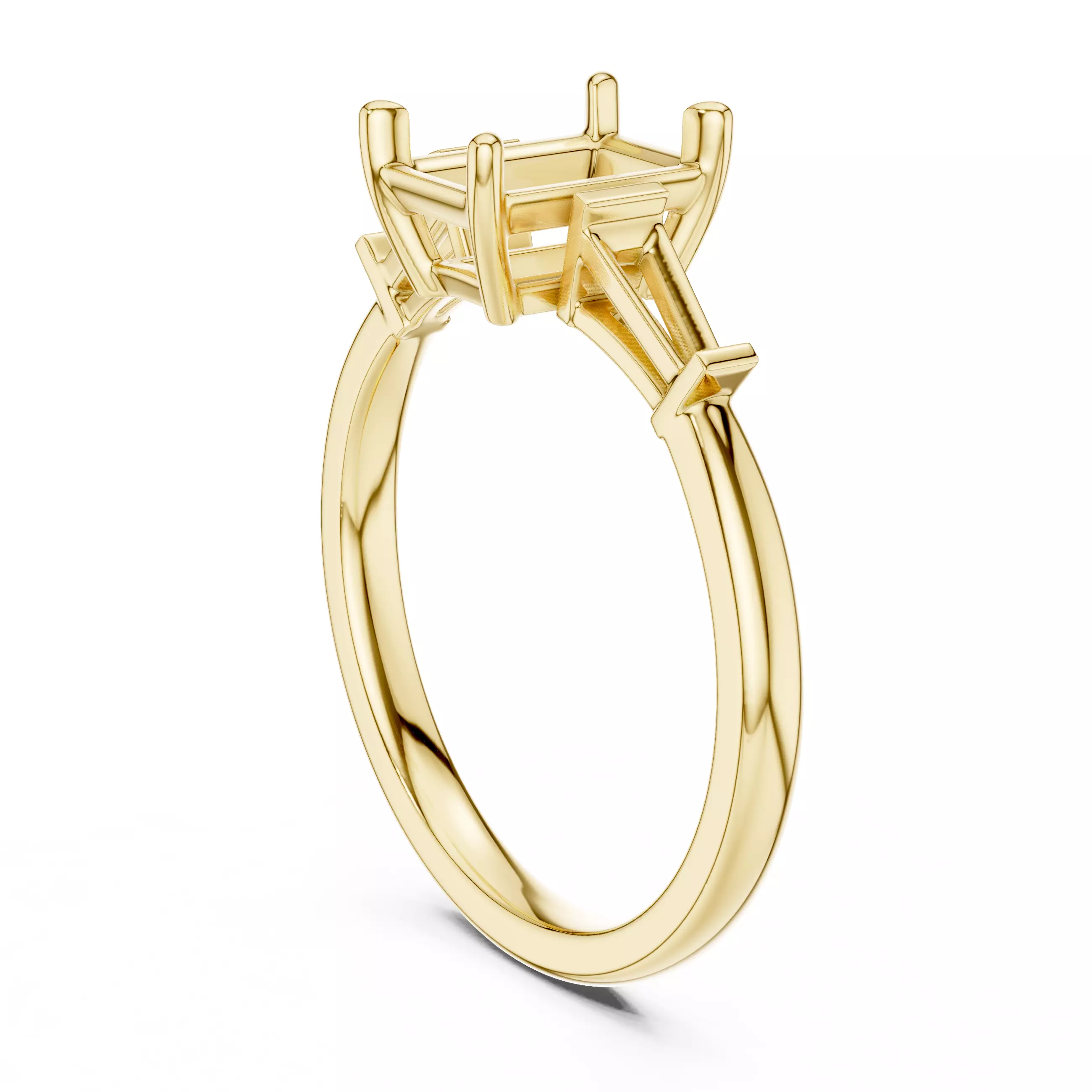 Three Stone Emerald and Taper Baguette Cut Ring 3DM STL Video 3D print model_6