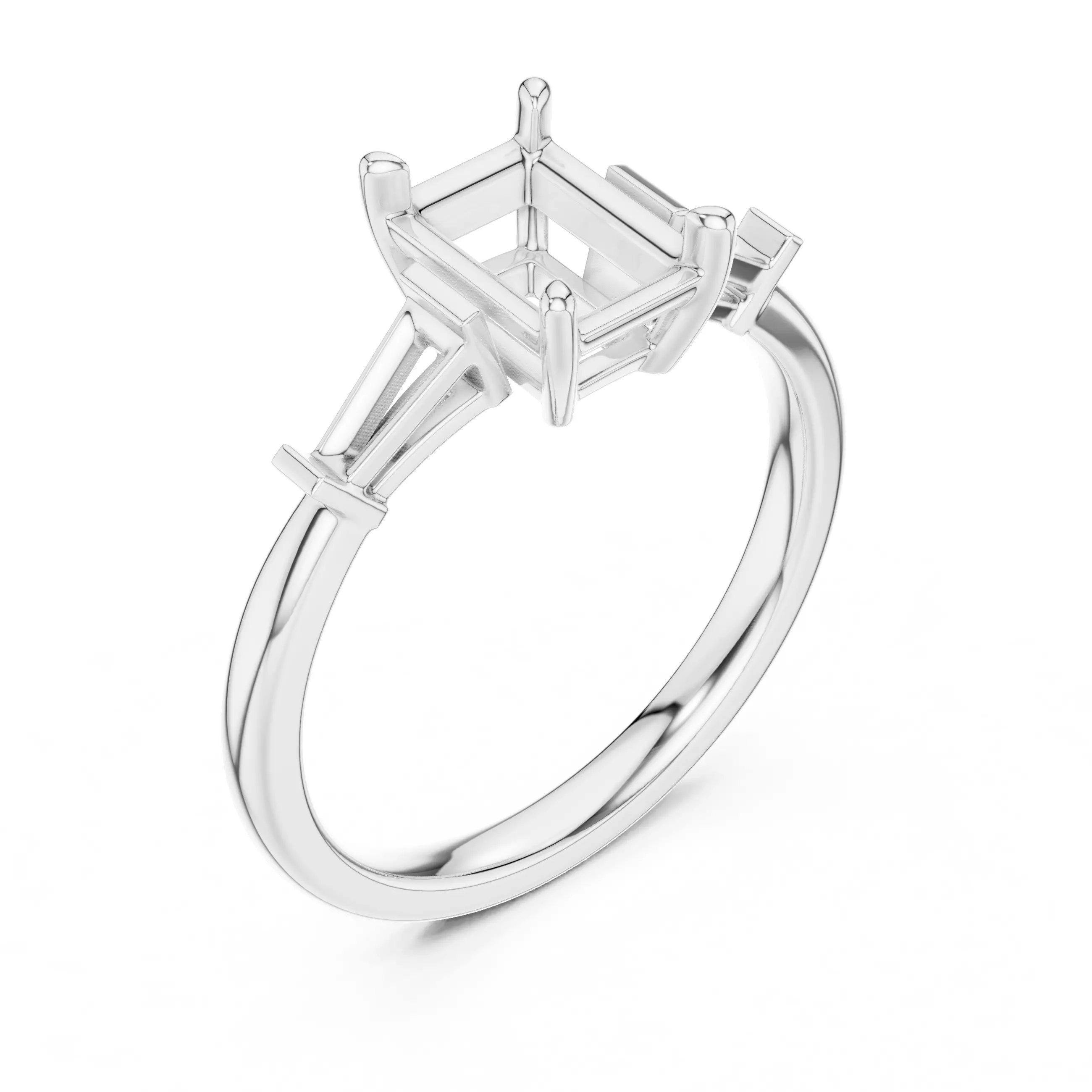 Three Stone Emerald and Taper Baguette Cut Ring 3DM STL Video 3D print model_10