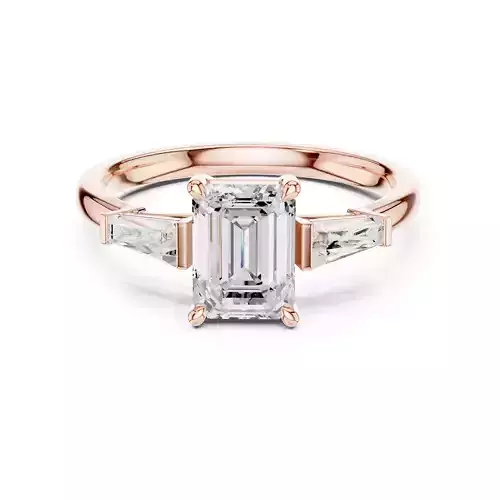 Three Stone Emerald and Taper Baguette Cut Ring 3DM STL Video