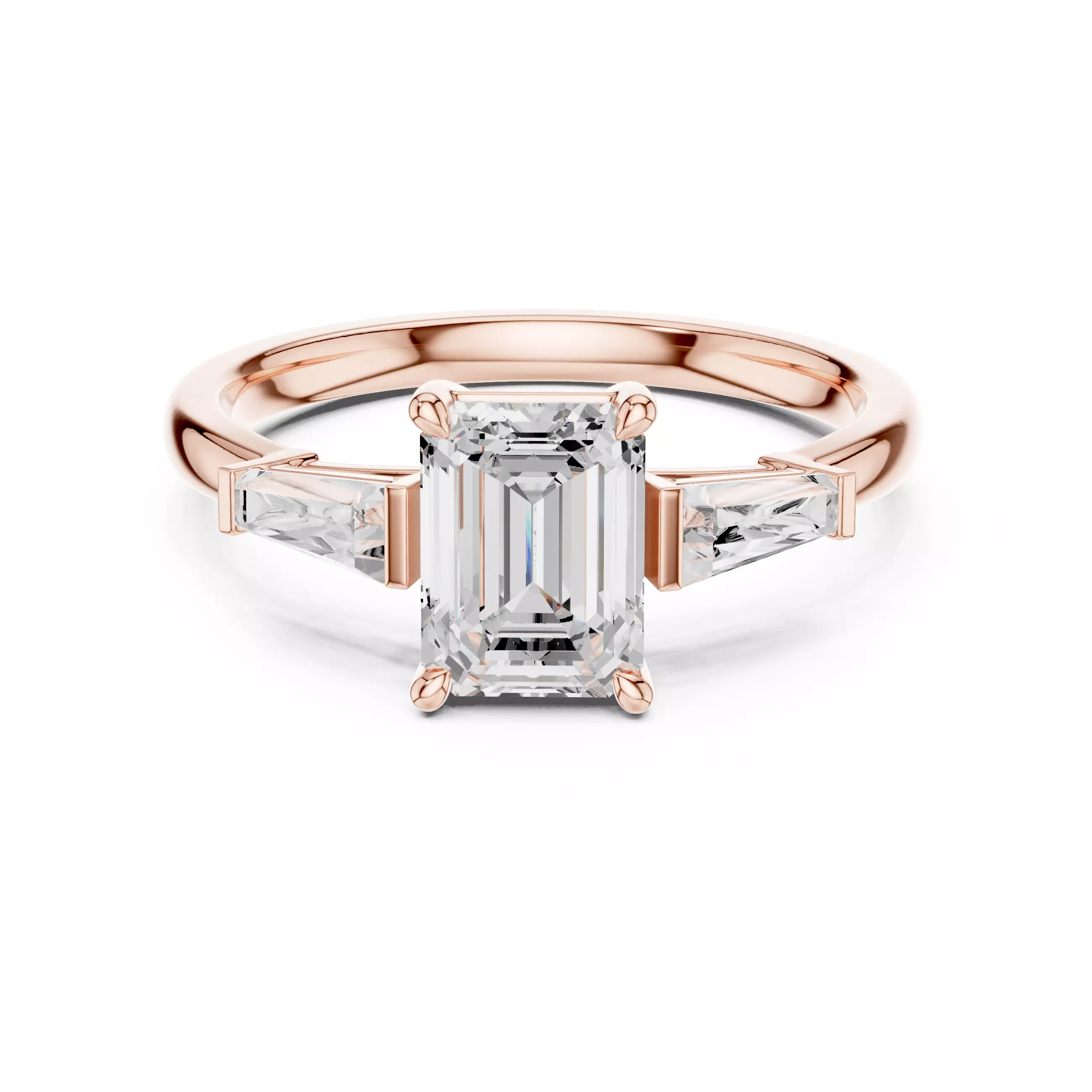 Three Stone Emerald and Taper Baguette Cut Ring 3DM STL Video 3D print model_0