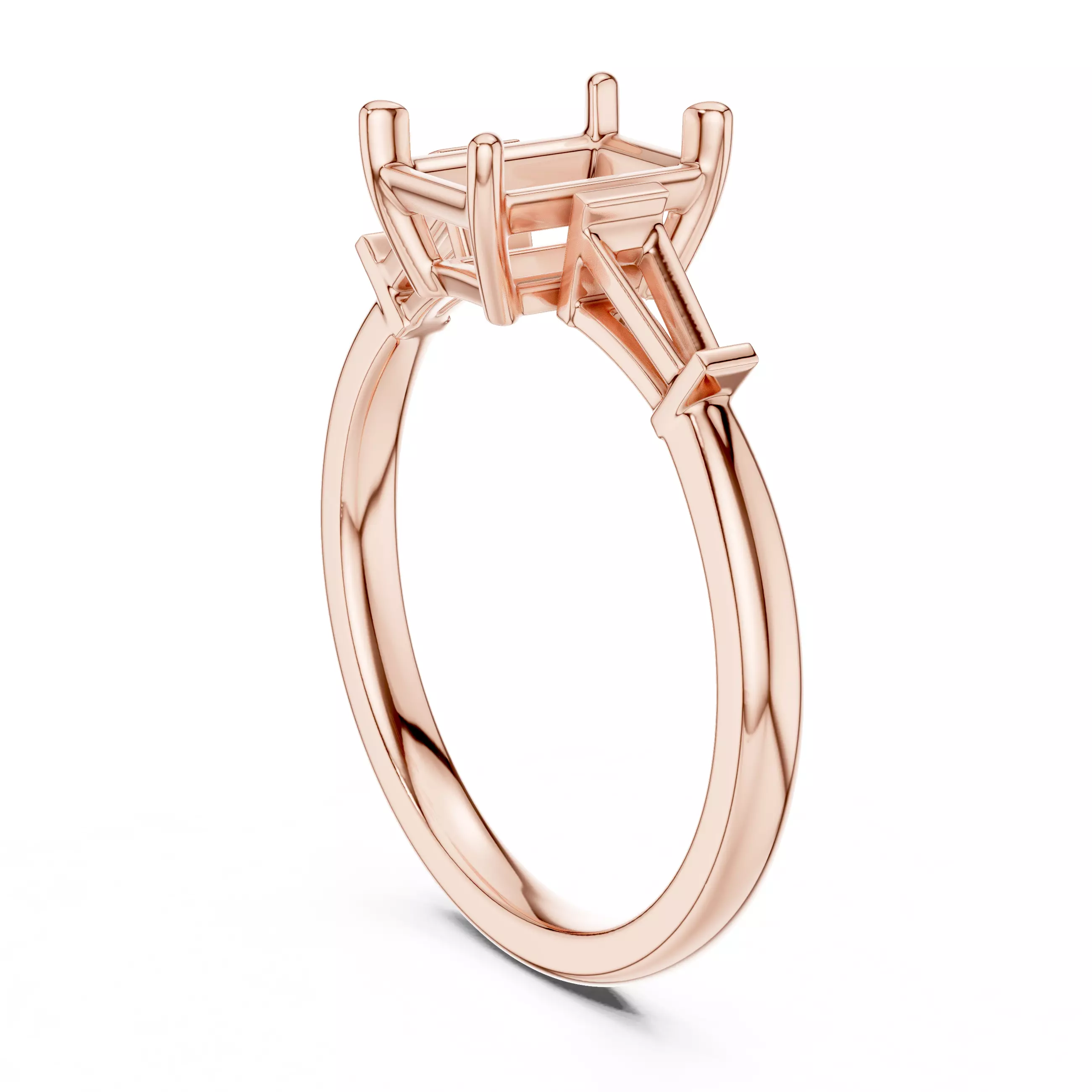 Three Stone Emerald and Taper Baguette Cut Ring 3DM STL Video 3D print model_3