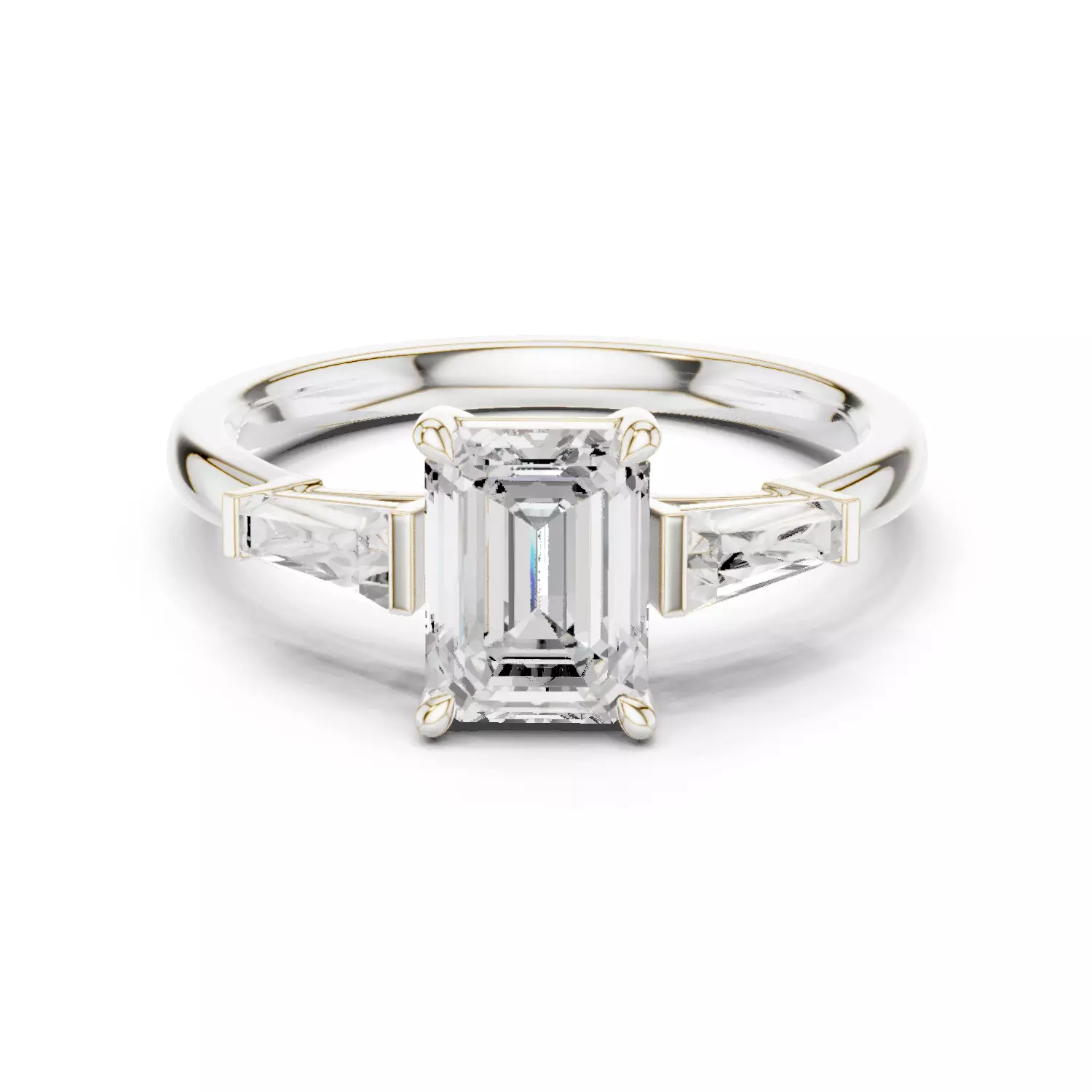 Three Stone Emerald and Taper Baguette Cut Ring 3DM STL Video 3D print model_14