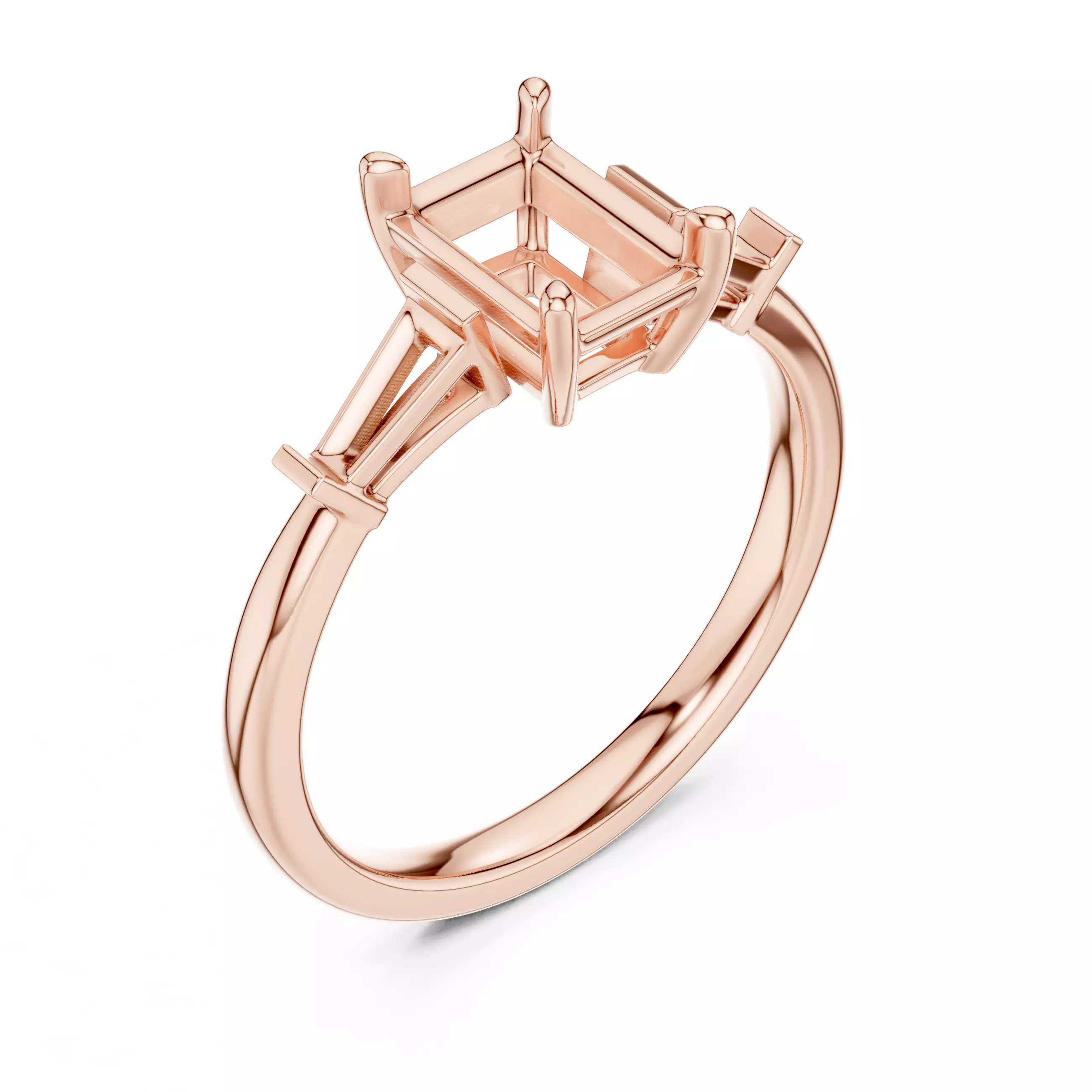 Three Stone Emerald and Taper Baguette Cut Ring 3DM STL Video 3D print model_4