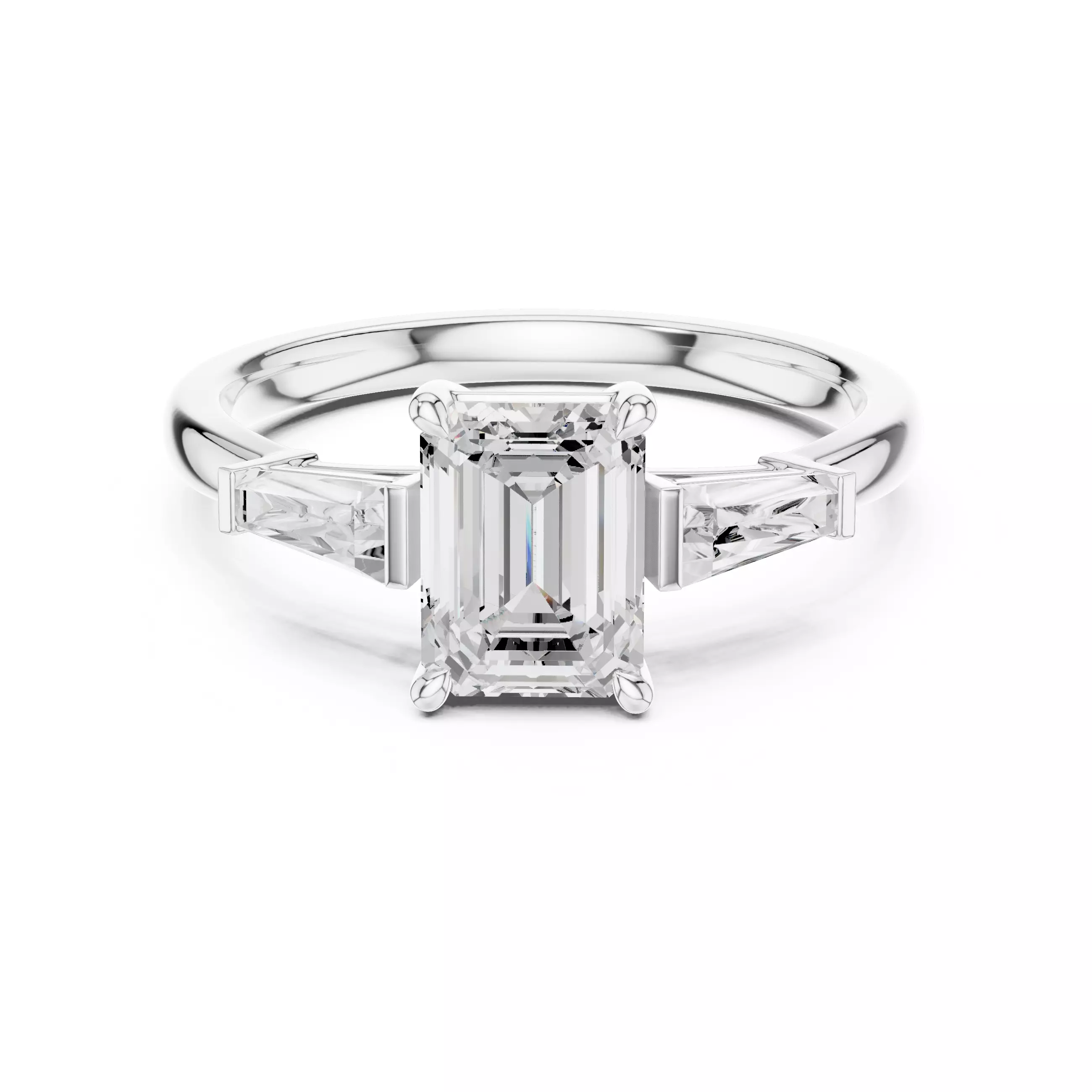 Three Stone Emerald and Taper Baguette Cut Ring 3DM STL Video 3D print model_2