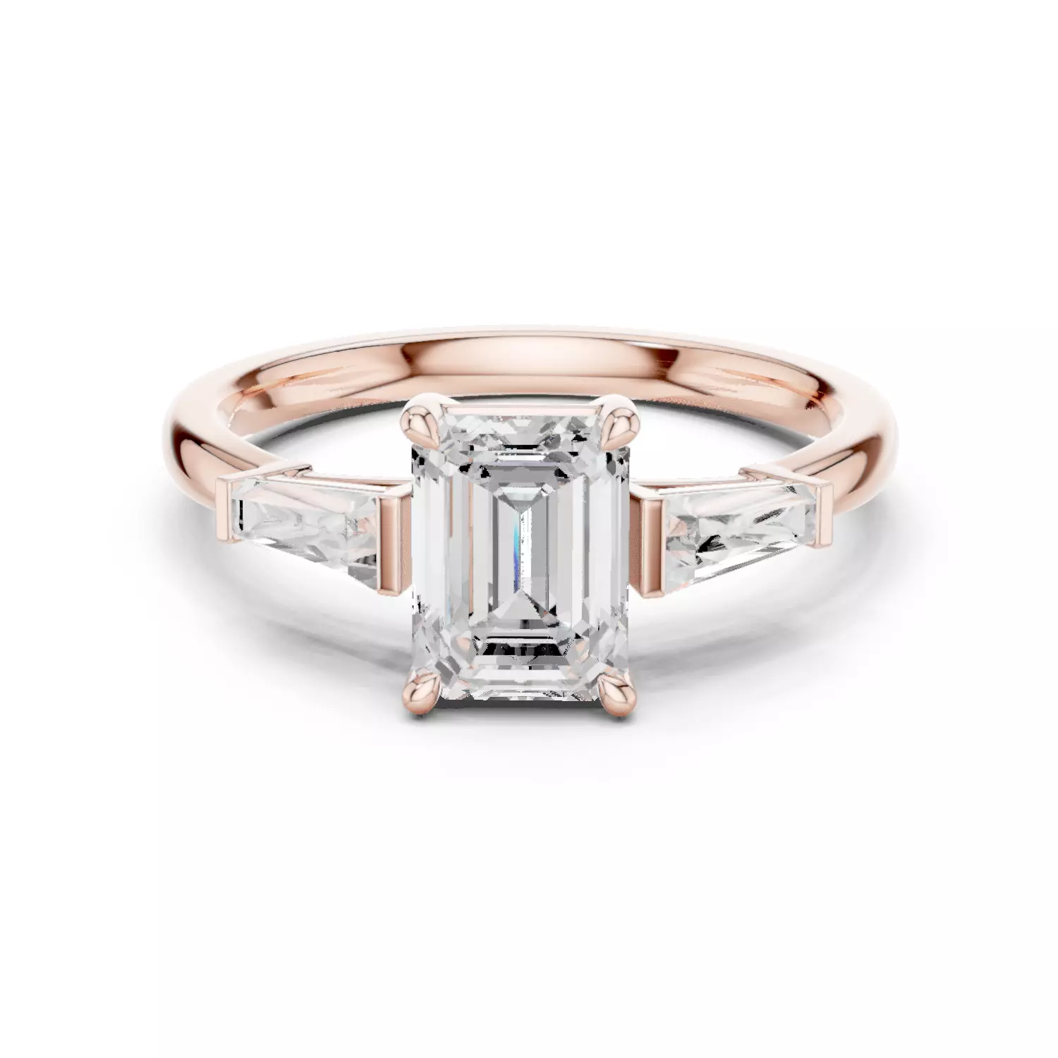 Three Stone Emerald and Taper Baguette Cut Ring 3DM STL Video 3D print model_12