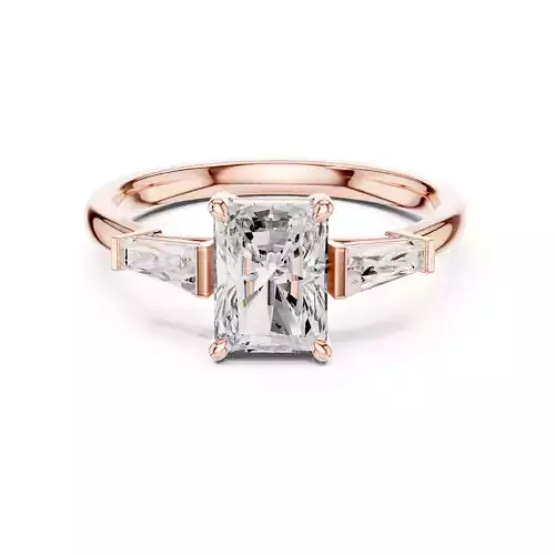 Three Stone Radiant and Taper Baguette Cut Ring 3DM STL Video