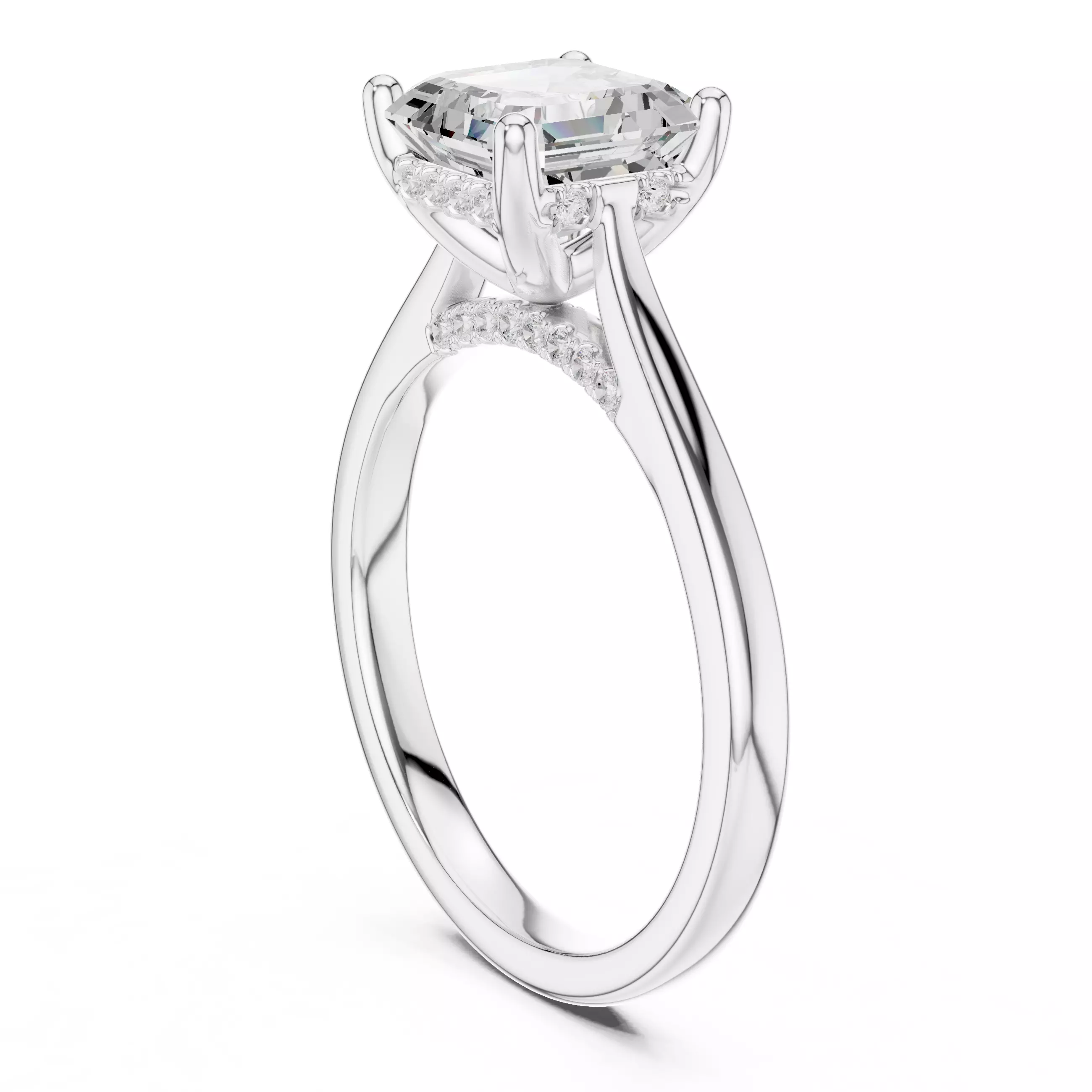 2CT Asscher Cut Hidden Halo Diamond On Bridge Ring 3DM STL Video 3D print model_9