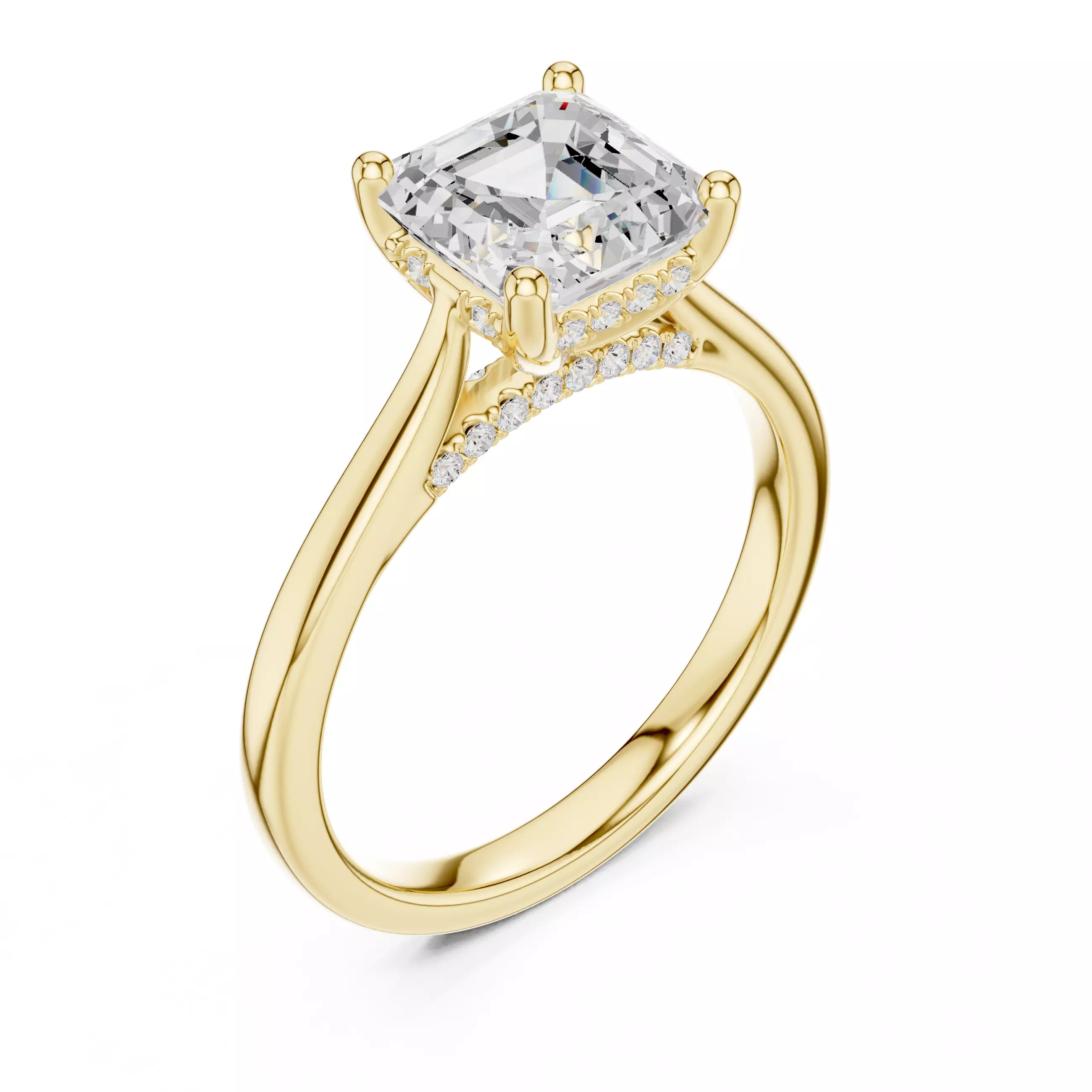 2CT Asscher Cut Hidden Halo Diamond On Bridge Ring 3DM STL Video 3D print model_7