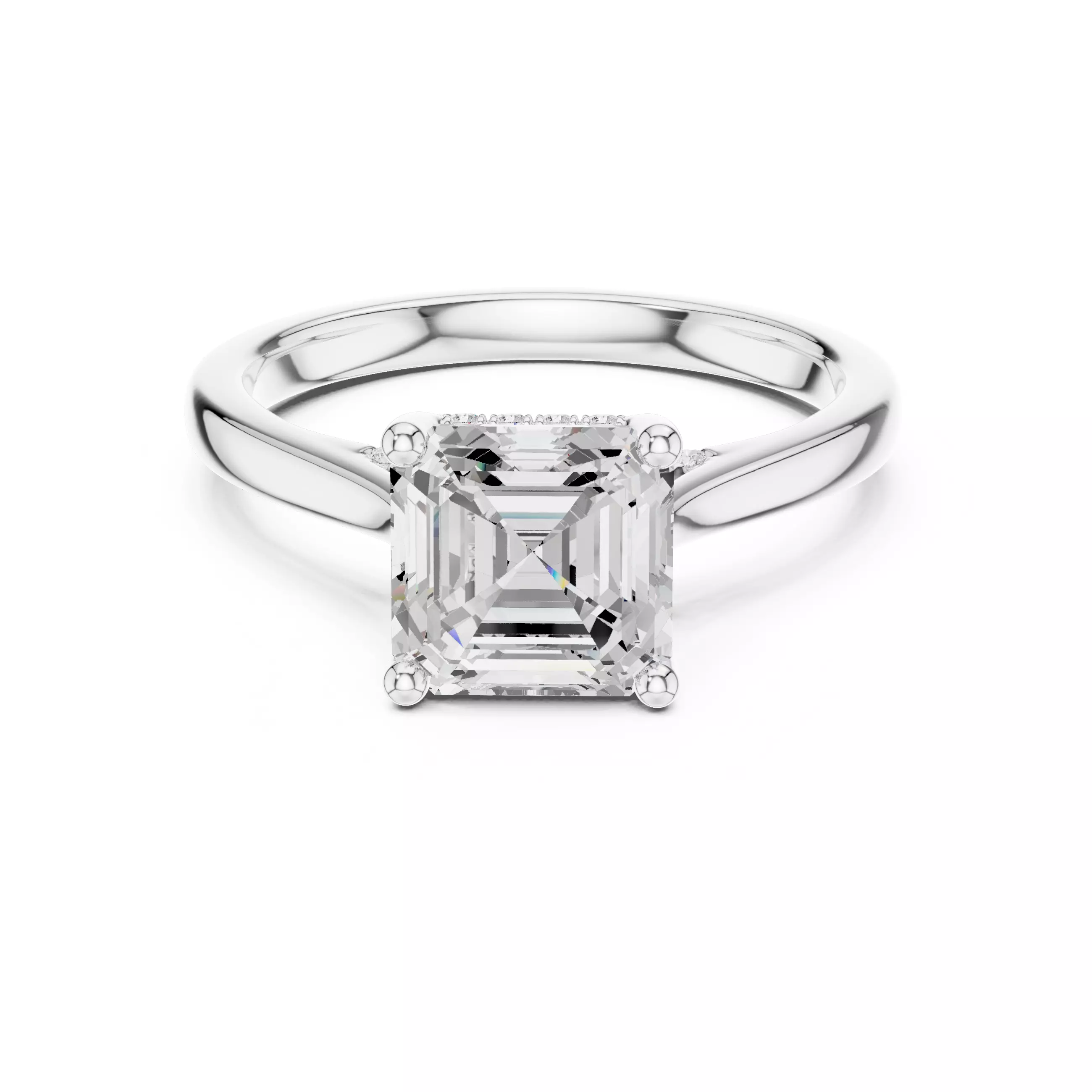 2CT Asscher Cut Hidden Halo Diamond On Bridge Ring 3DM STL Video 3D print model_2