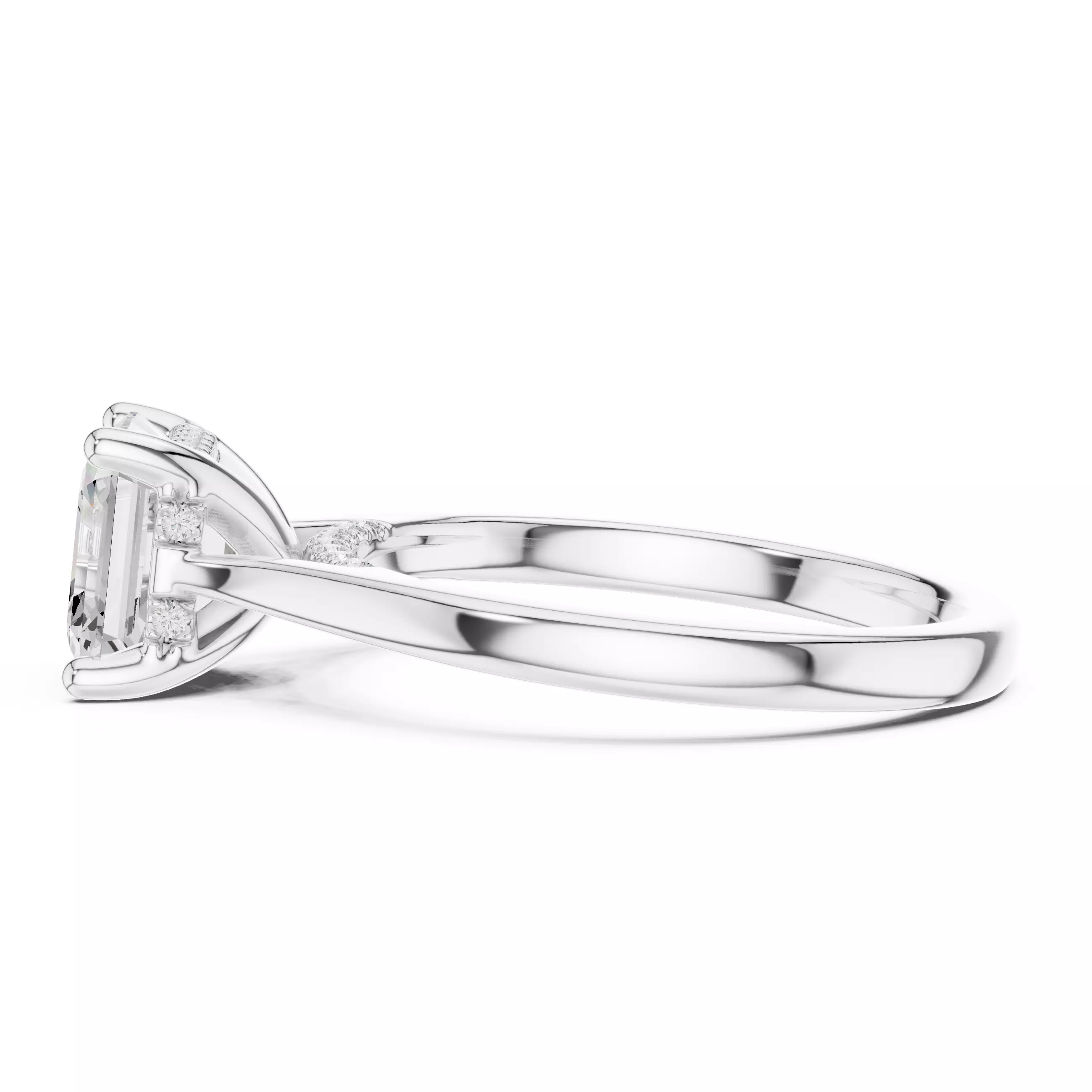 2CT Asscher Cut Hidden Halo Diamond On Bridge Ring 3DM STL Video 3D print model_11