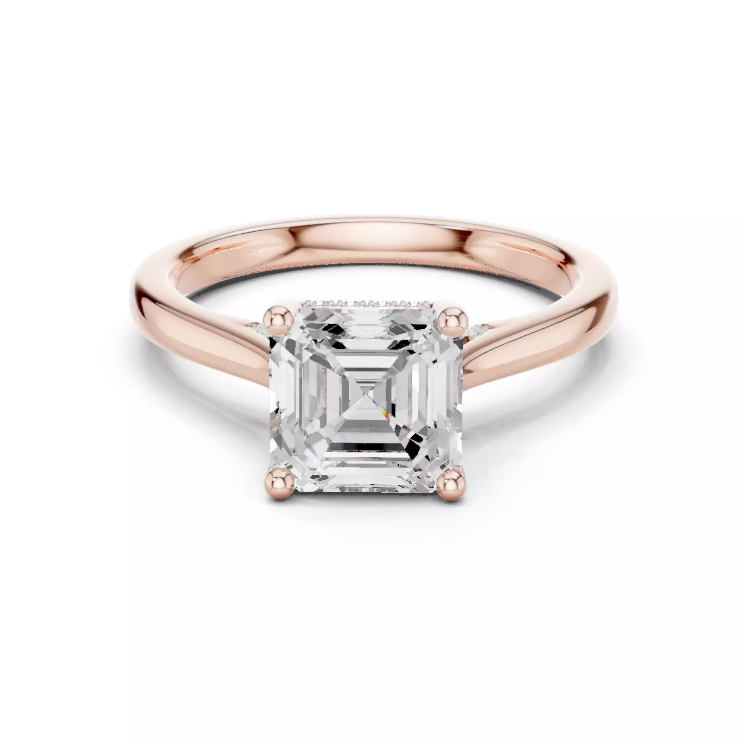 2CT Asscher Cut Hidden Halo Diamond On Bridge Ring 3DM STL Video 3D print model_12