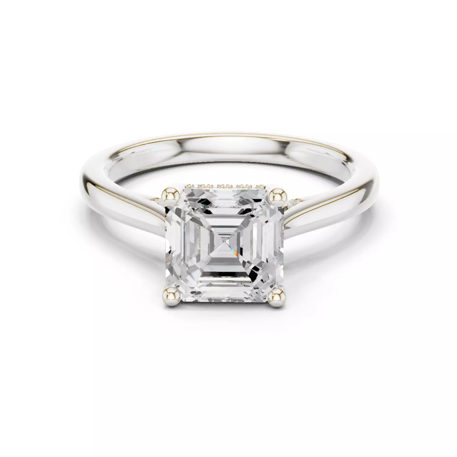 2CT Asscher Cut Hidden Halo Diamond On Bridge Ring 3DM STL Video 3D print model_14