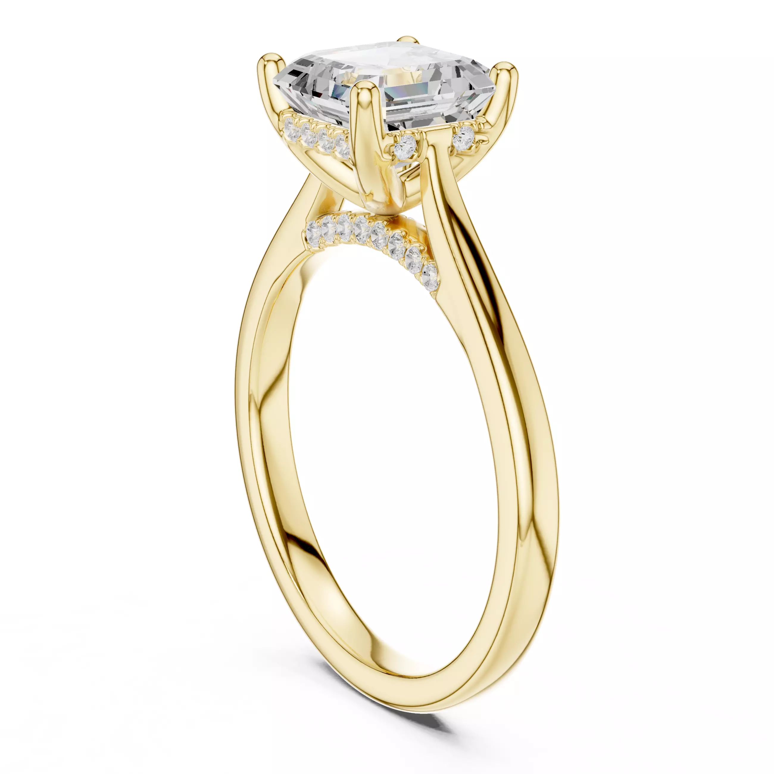 2CT Asscher Cut Hidden Halo Diamond On Bridge Ring 3DM STL Video 3D print model_6