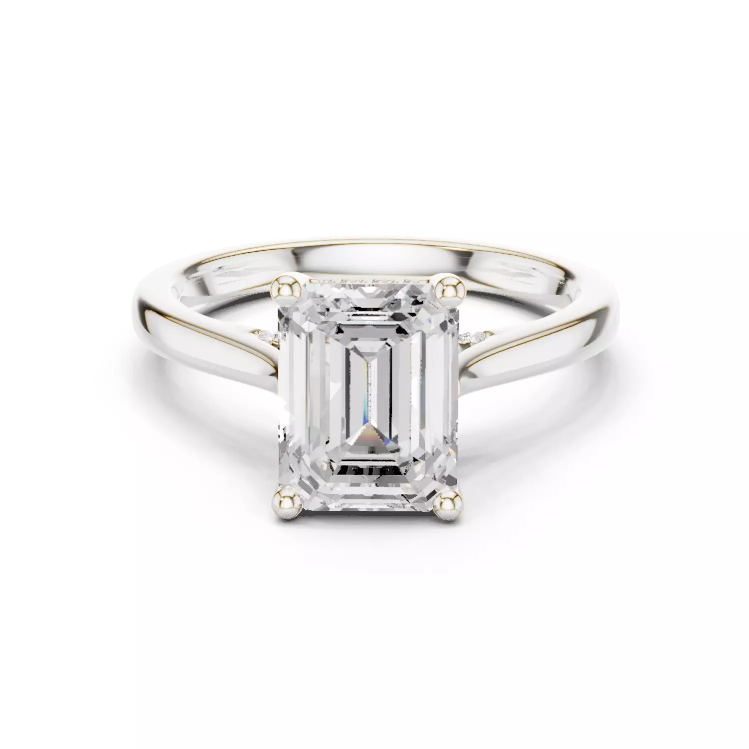 2CT Emerald Cut Hidden Halo Diamond On Bridge Ring 3DM STL Video 3D print model_14