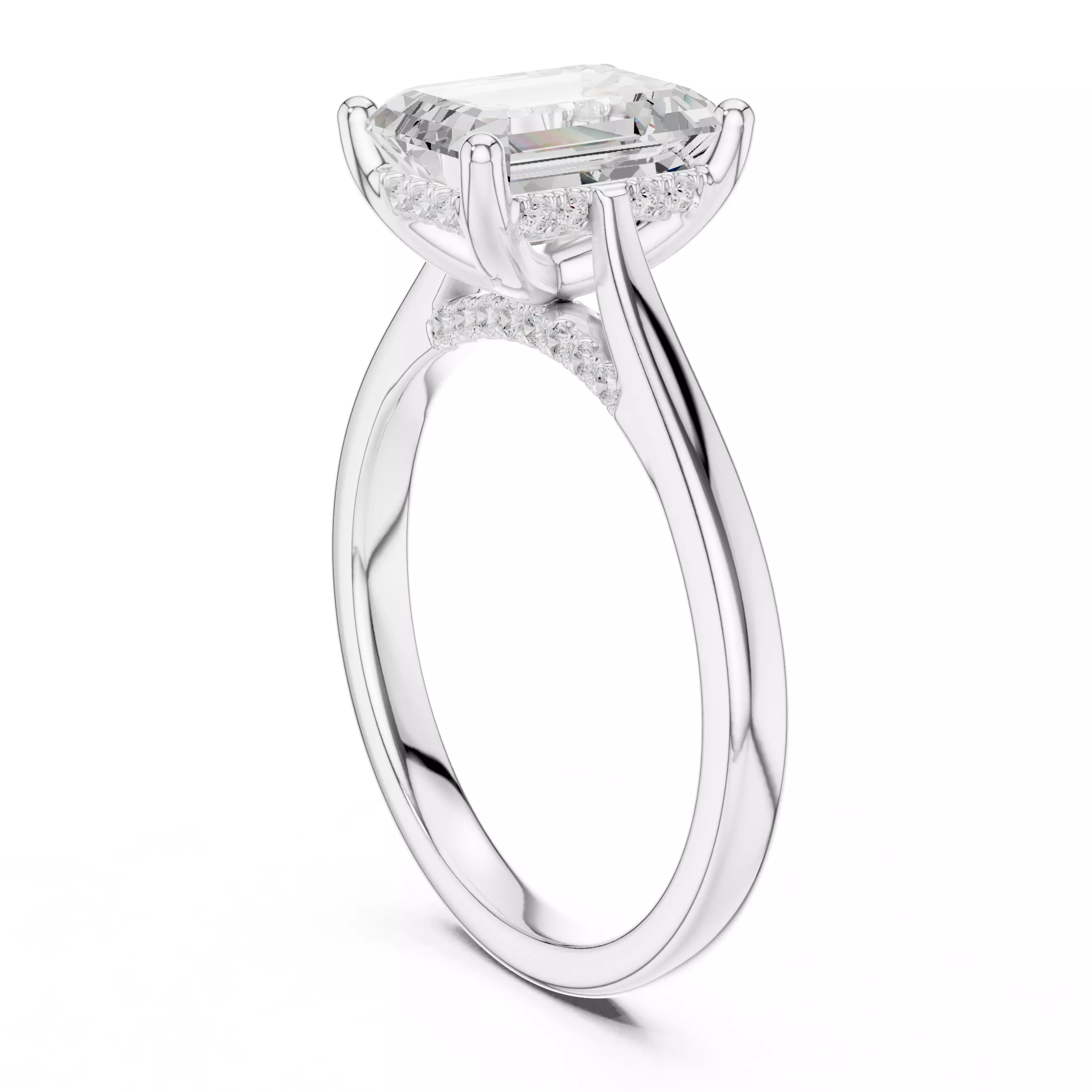 2CT Emerald Cut Hidden Halo Diamond On Bridge Ring 3DM STL Video 3D print model_9