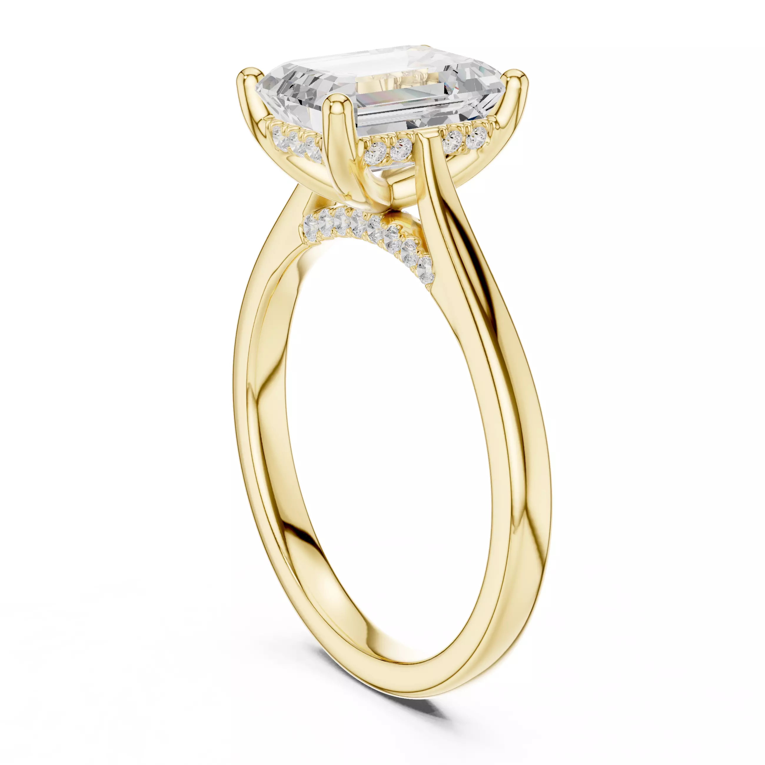 2CT Emerald Cut Hidden Halo Diamond On Bridge Ring 3DM STL Video 3D print model_6