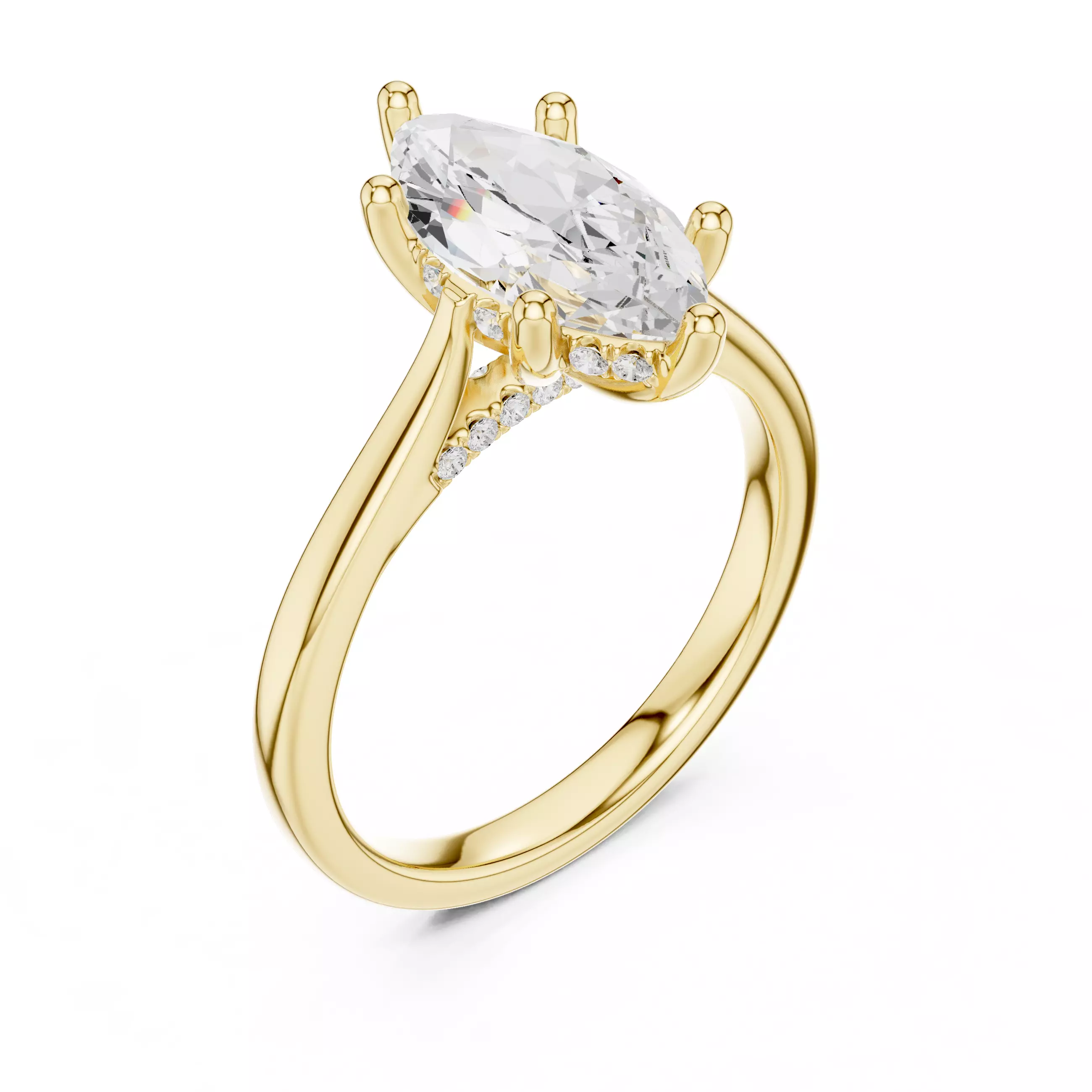2CT Marquise Cut Hidden Halo Diamond On Bridge Ring File Video 3D print model_7