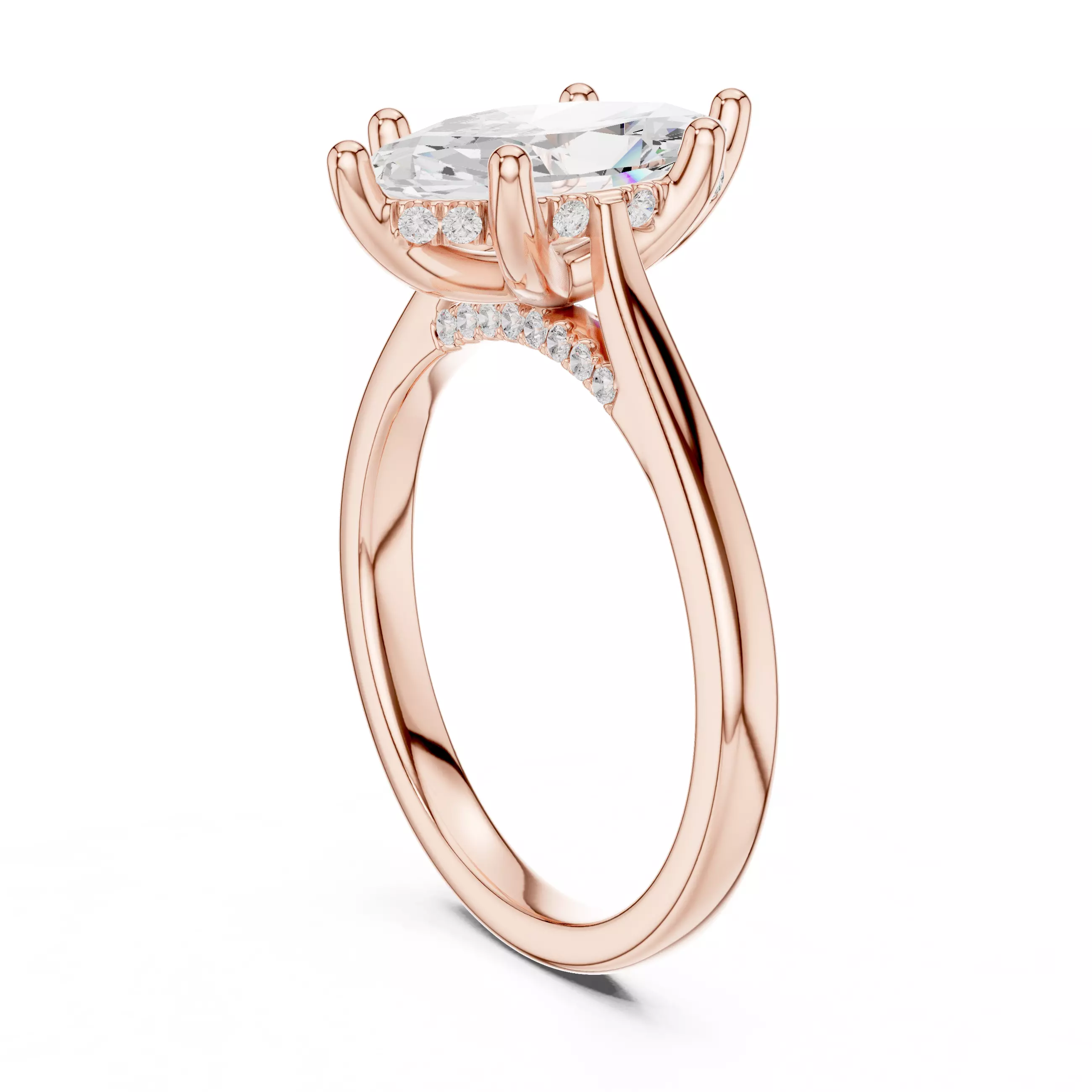 2CT Marquise Cut Hidden Halo Diamond On Bridge Ring File Video 3D print model_3