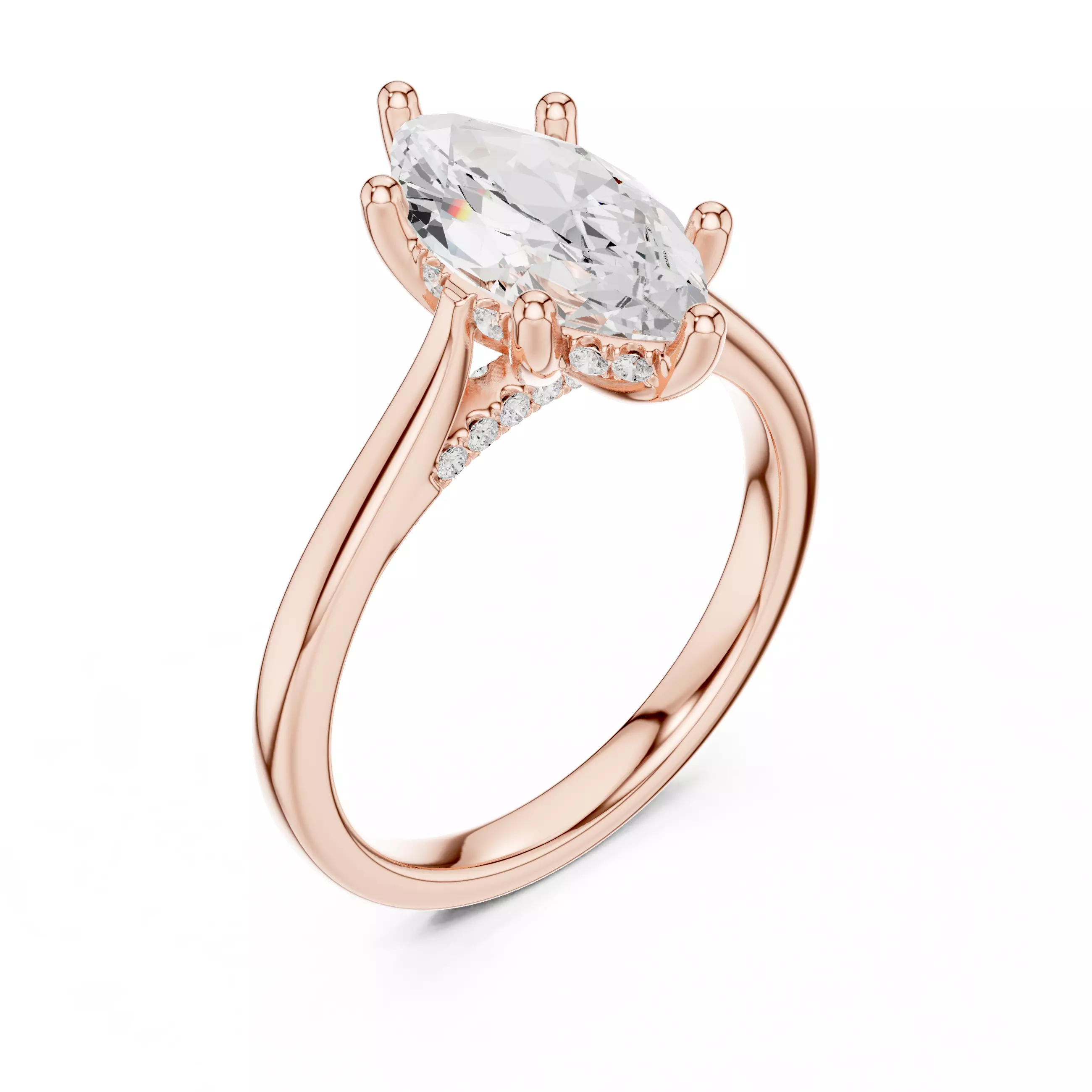 2CT Marquise Cut Hidden Halo Diamond On Bridge Ring File Video 3D print model_4